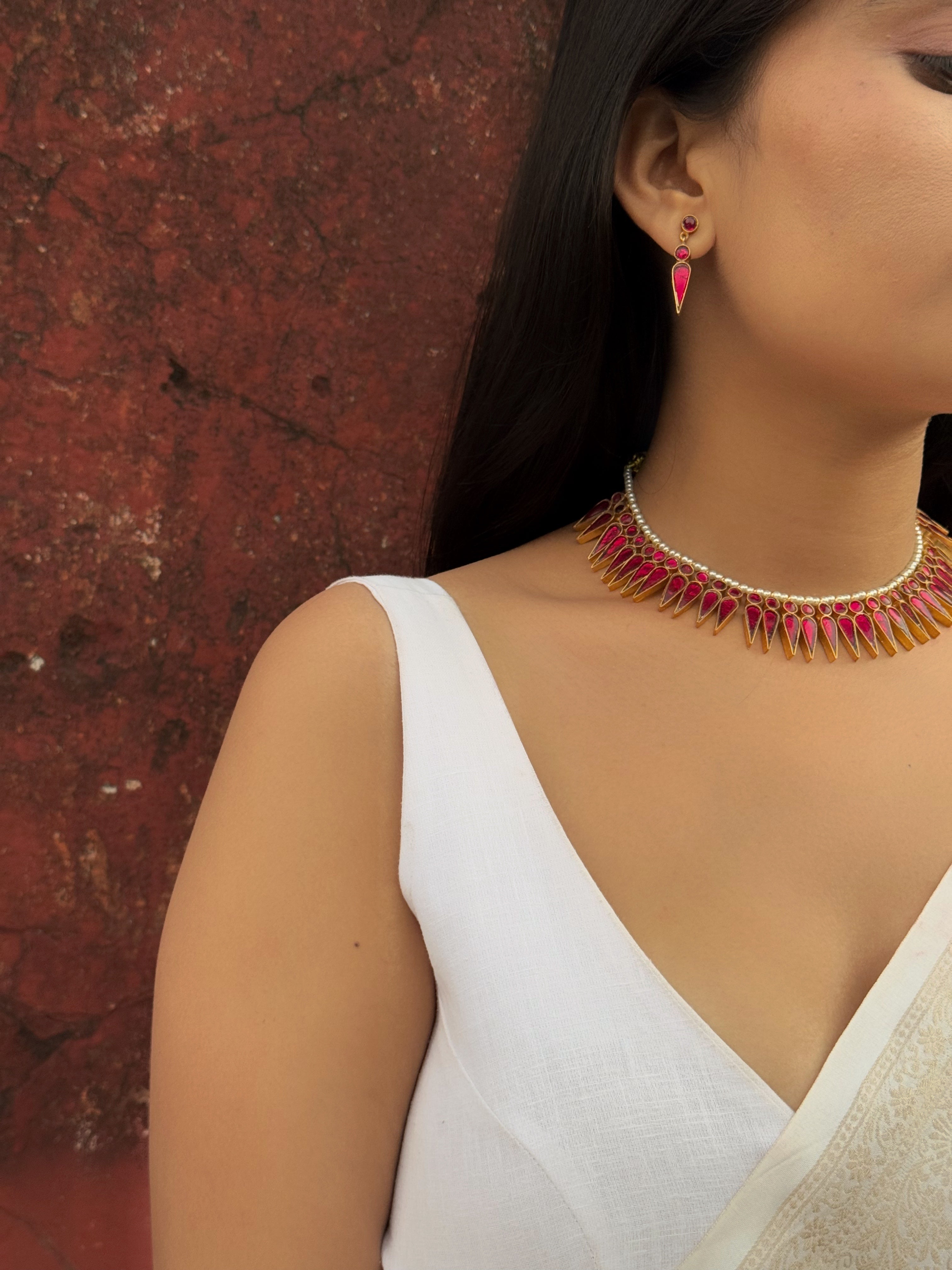 Gulabi Teardrop Kundan Haar with Studs - Dropdeadgorgeous