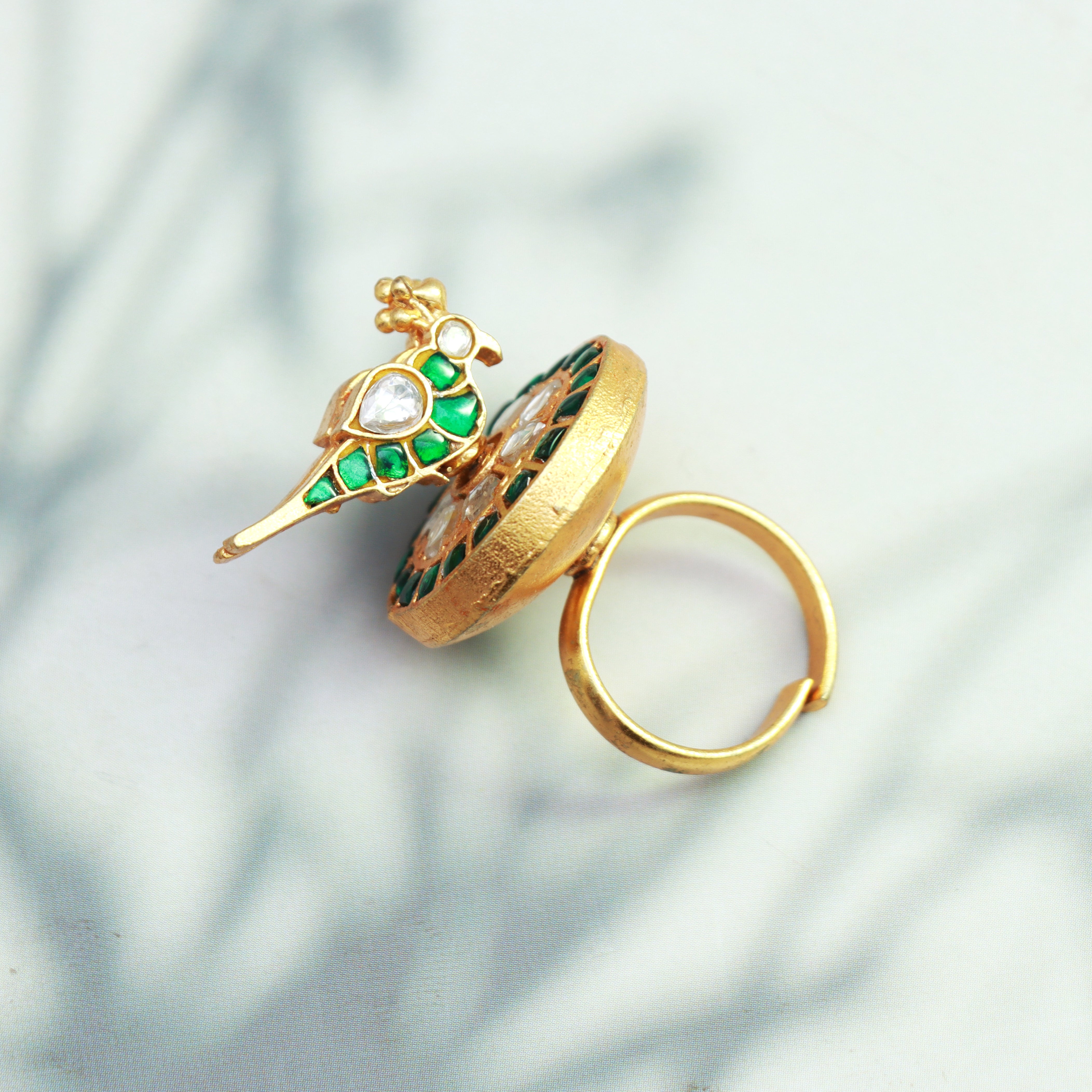 Emerald Parrot Kundan Ring - Dropdeadgorgeous