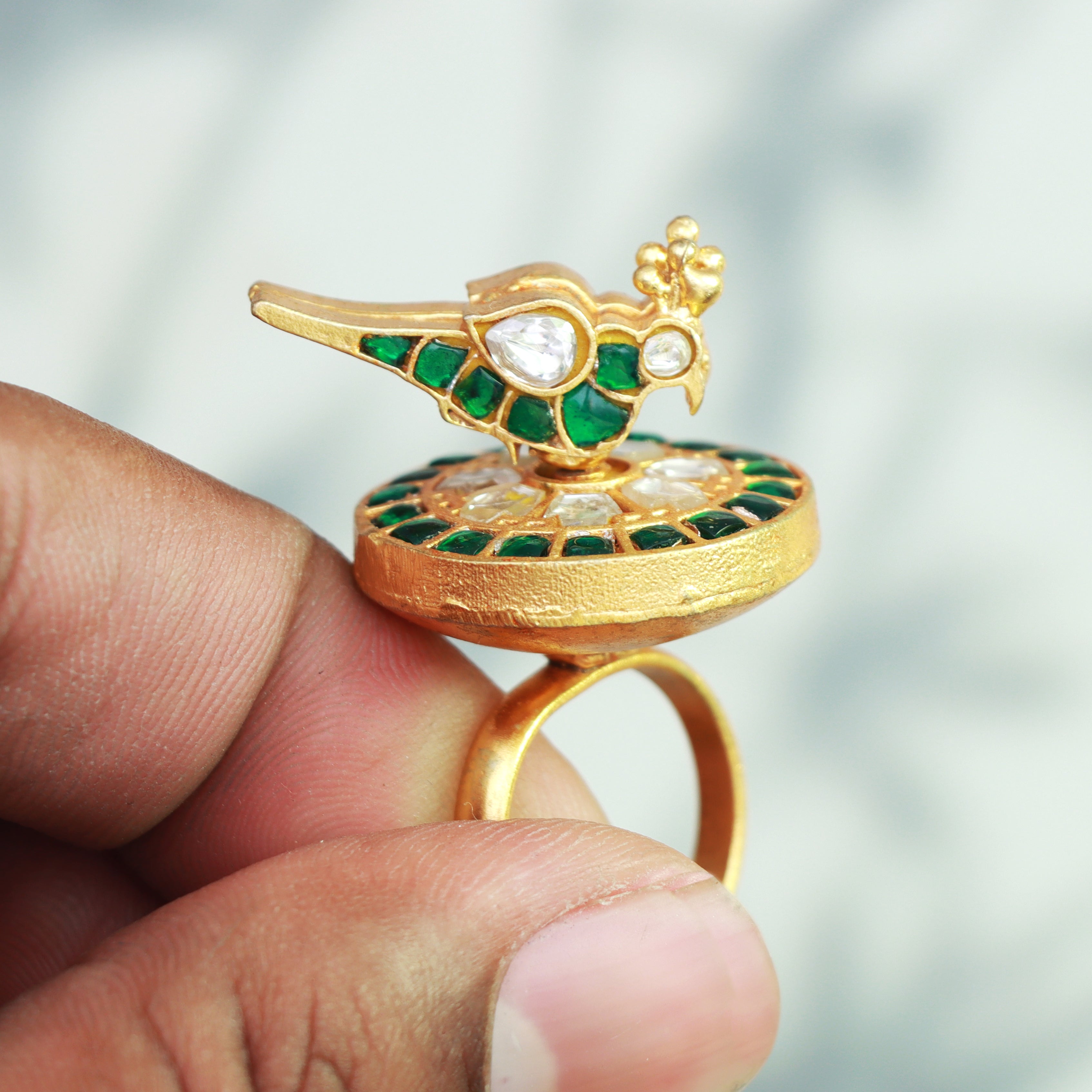 Emerald Parrot Kundan Ring - Dropdeadgorgeous