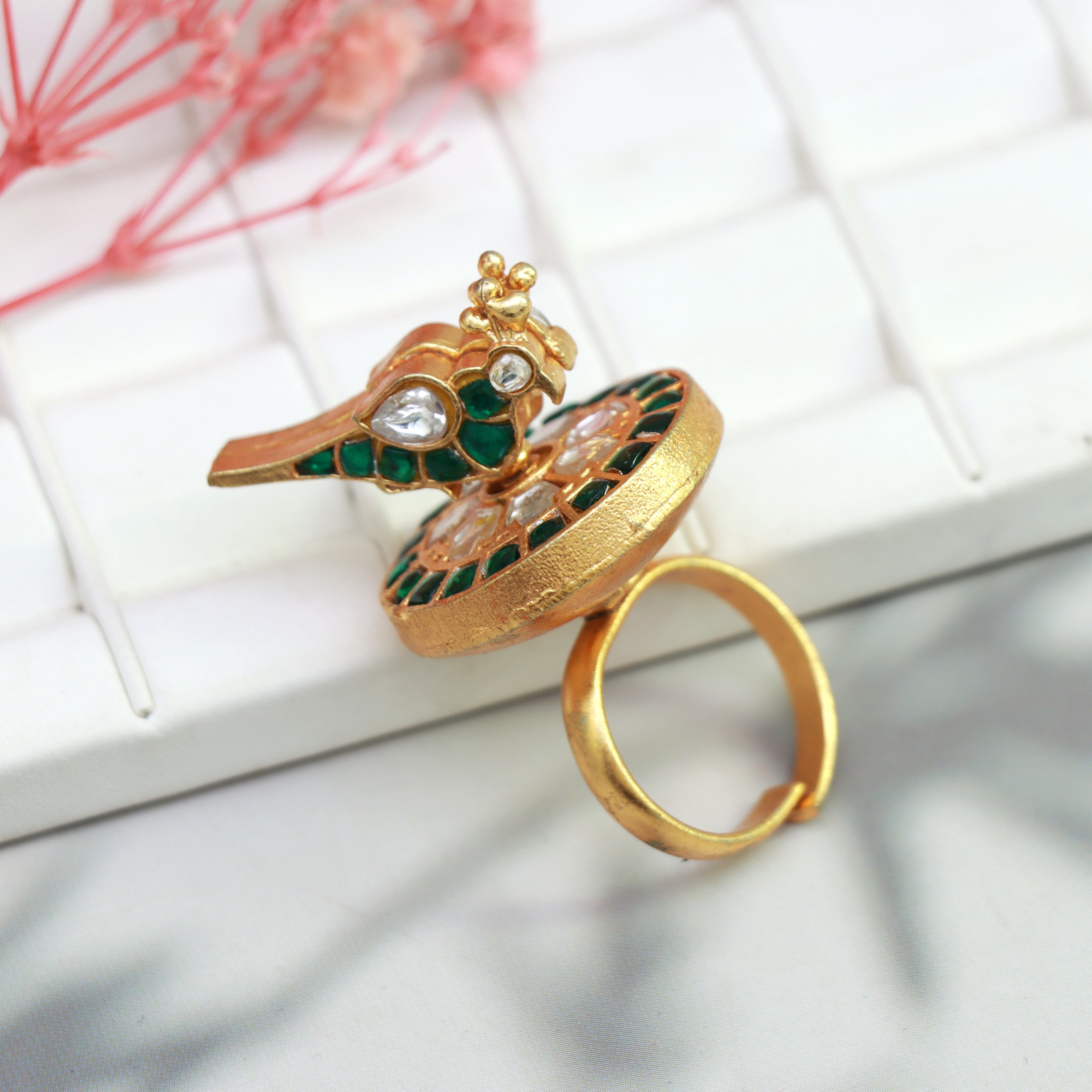 Emerald Parrot Kundan Ring - Dropdeadgorgeous