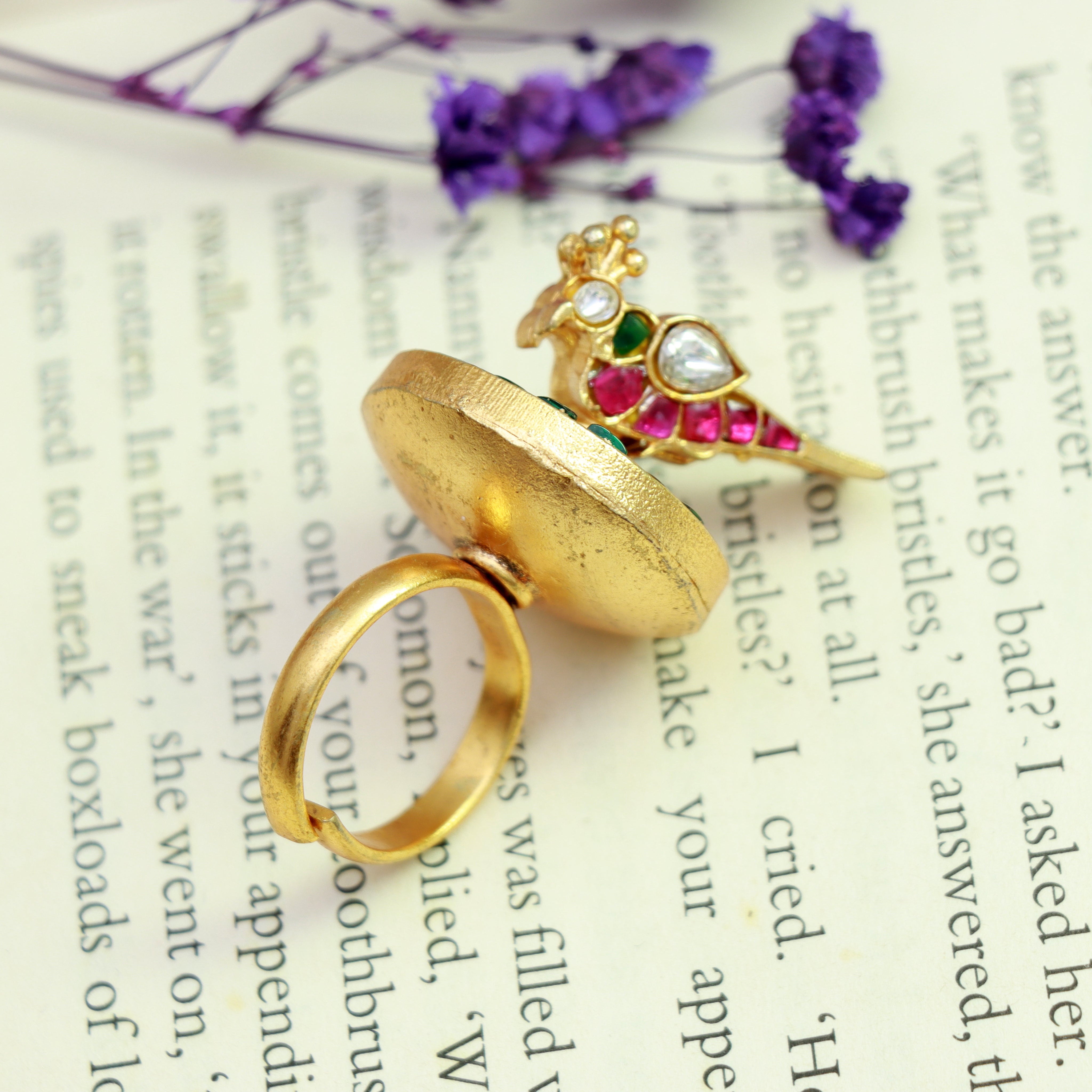 Emerald Parrot Kundan Ring - Dropdeadgorgeous