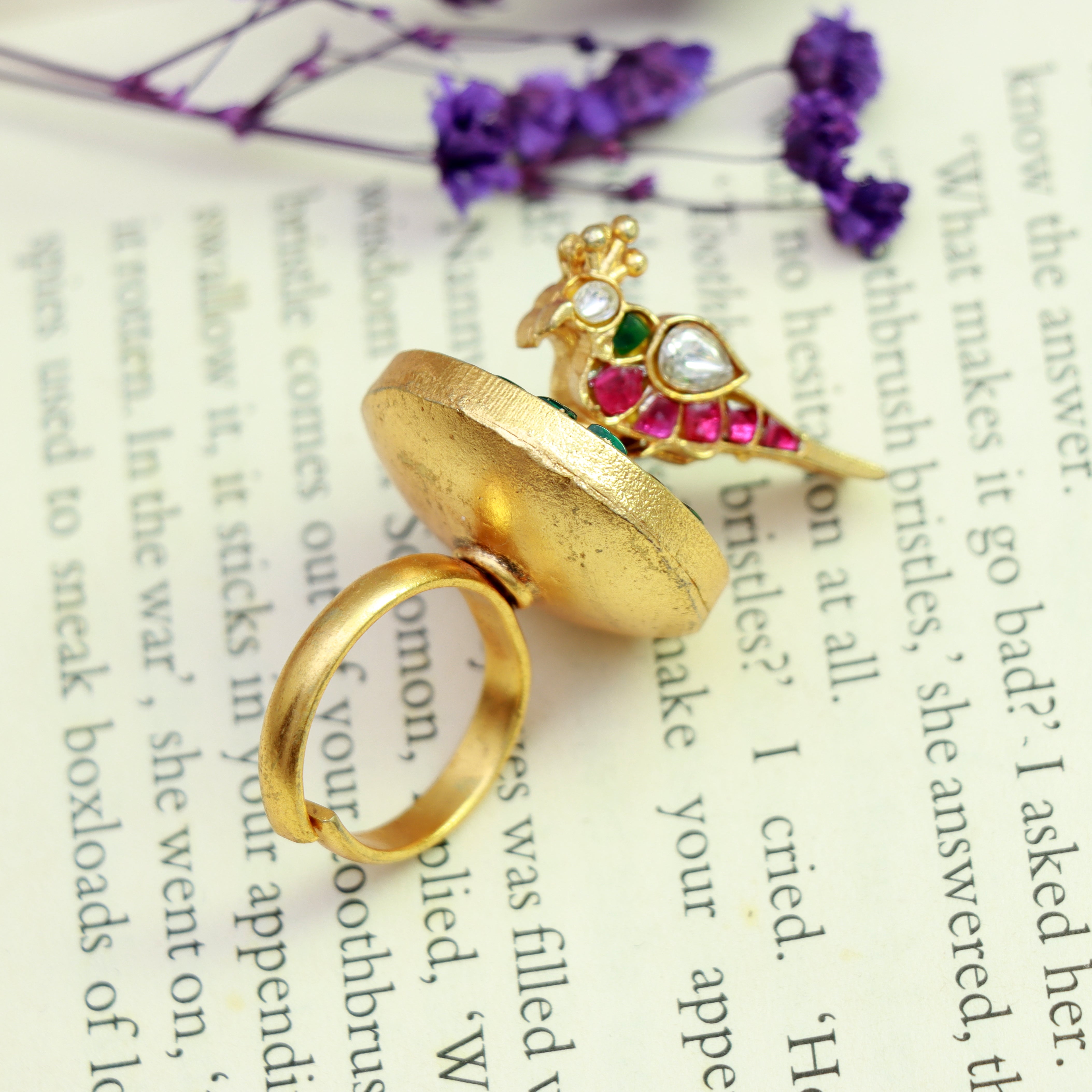 Emerald Parrot Kundan Ring - Dropdeadgorgeous