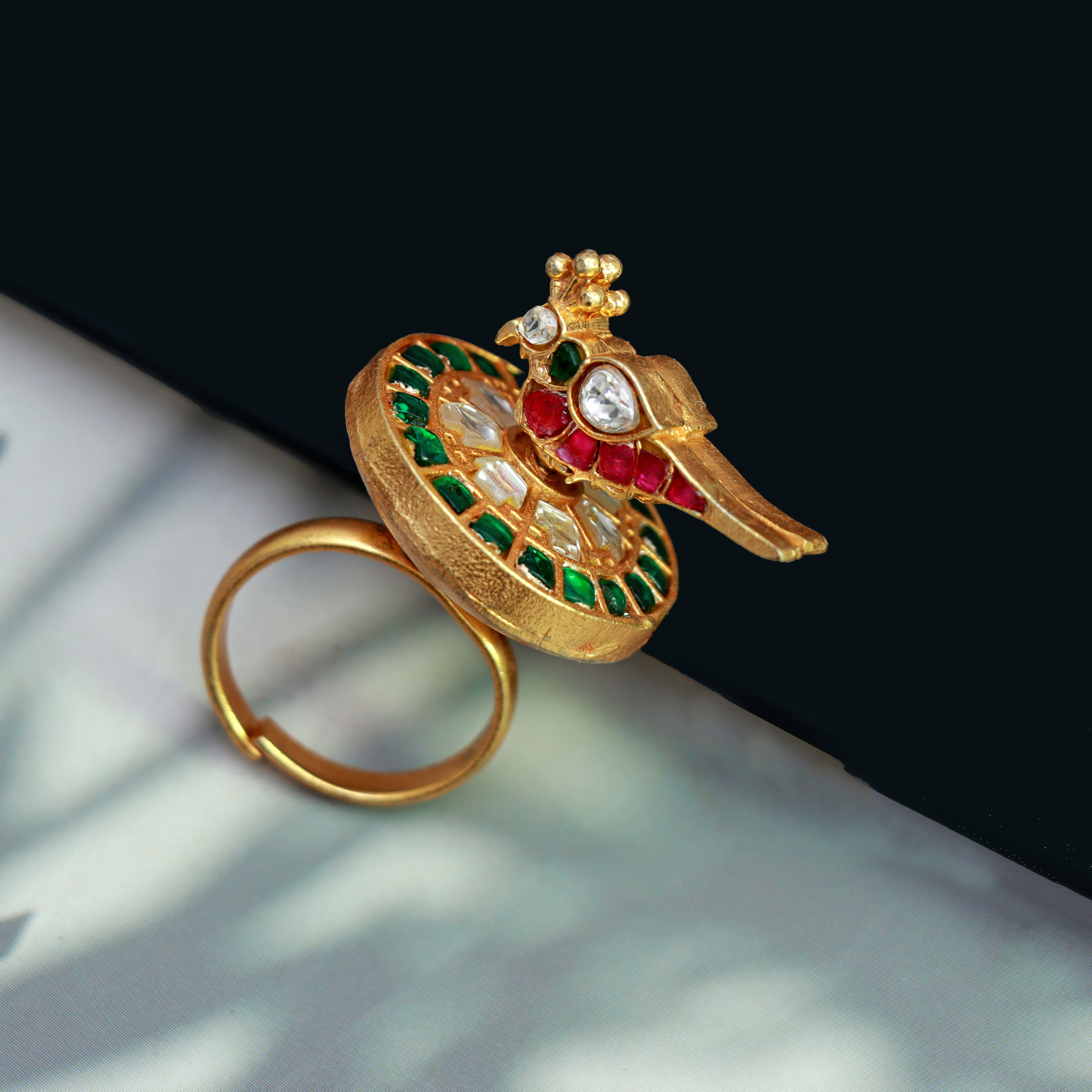 Emerald Parrot Kundan Ring - Dropdeadgorgeous