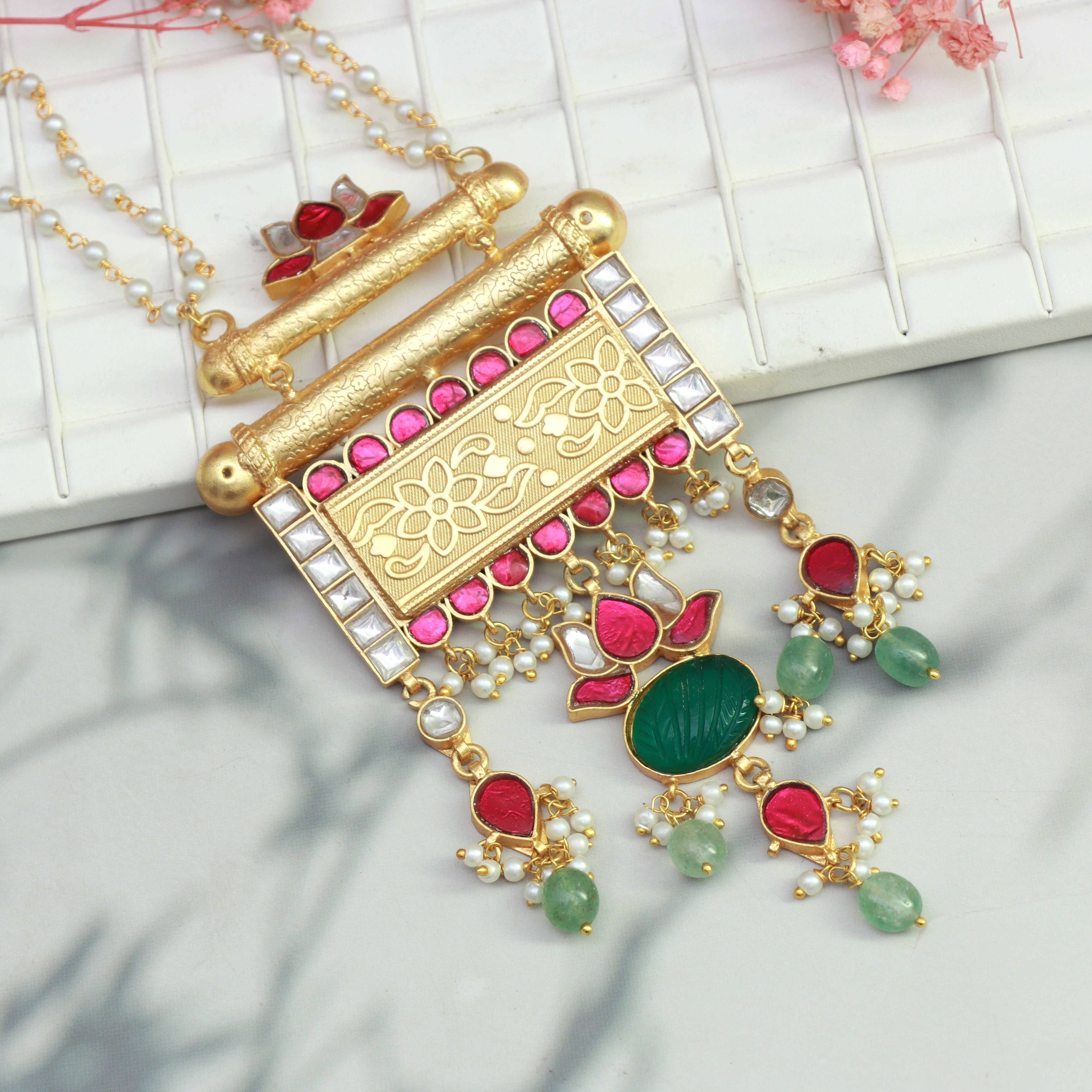 Lotus Heritage Kundan Necklace 🌸✨ - Dropdeadgorgeous