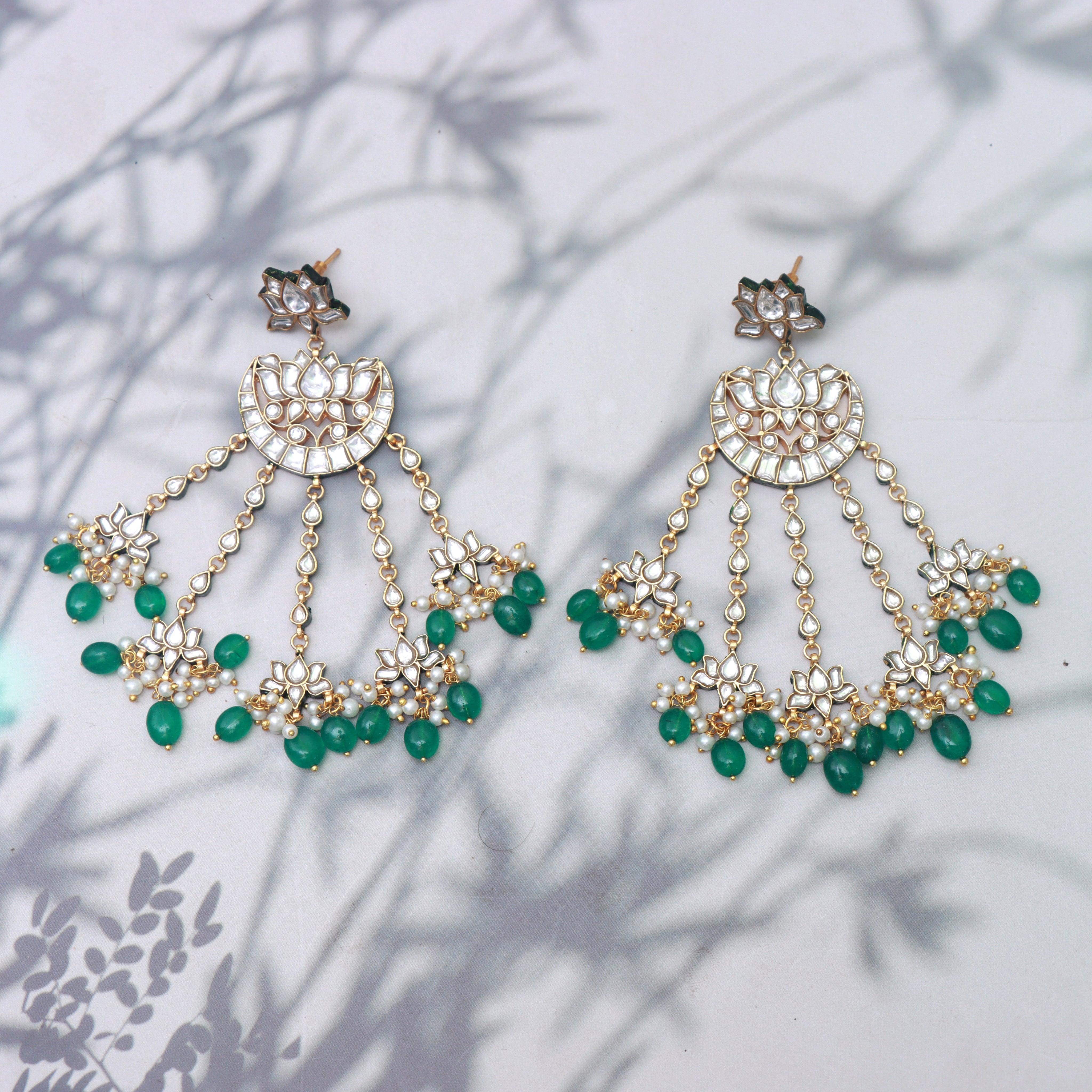 Bikaneri Kundan Lotus Danglers - Dropdeadgorgeous