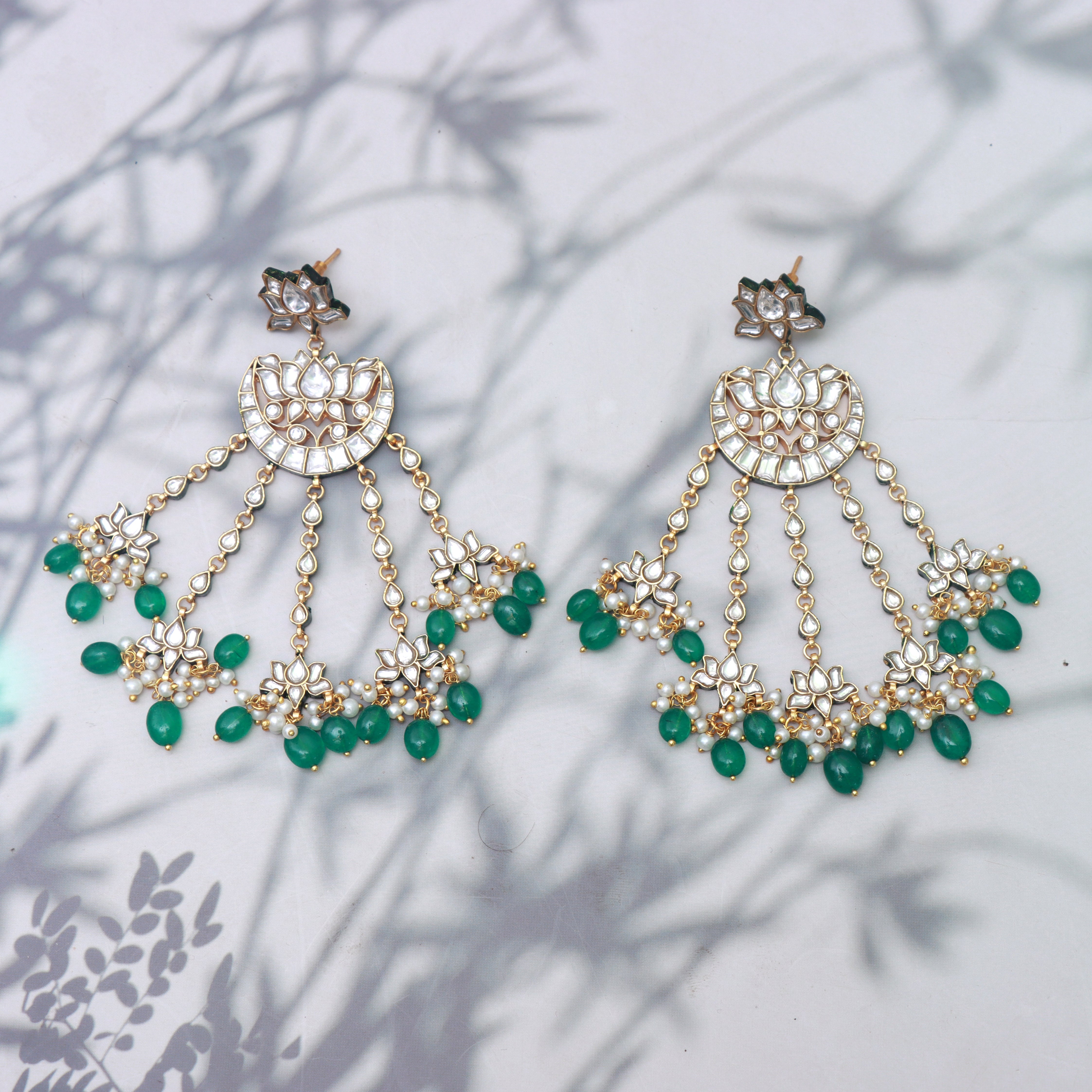 Bikaneri Kundan Lotus Danglers - Dropdeadgorgeous