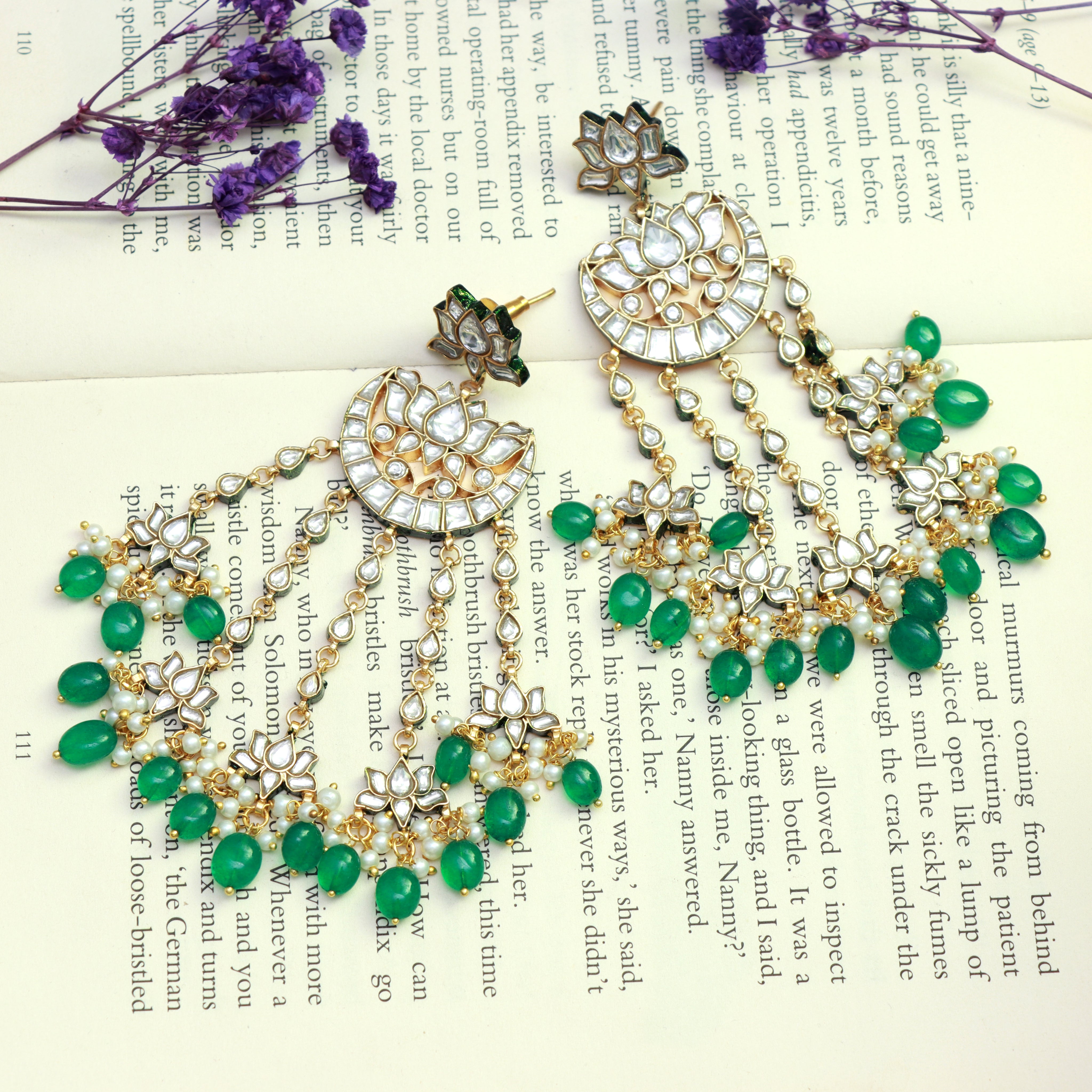 Bikaneri Kundan Lotus Danglers - Dropdeadgorgeous