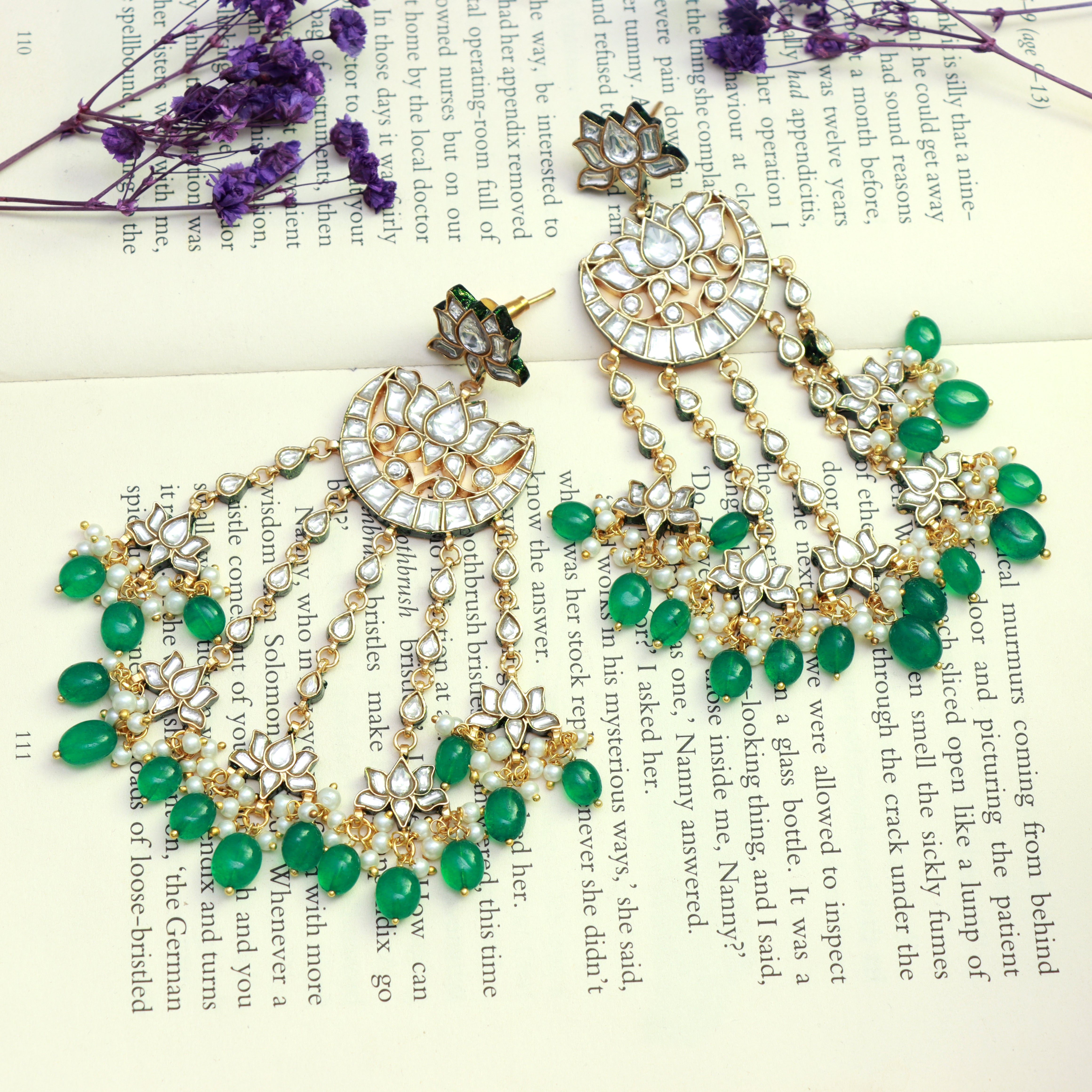 Bikaneri Kundan Lotus Danglers - Dropdeadgorgeous