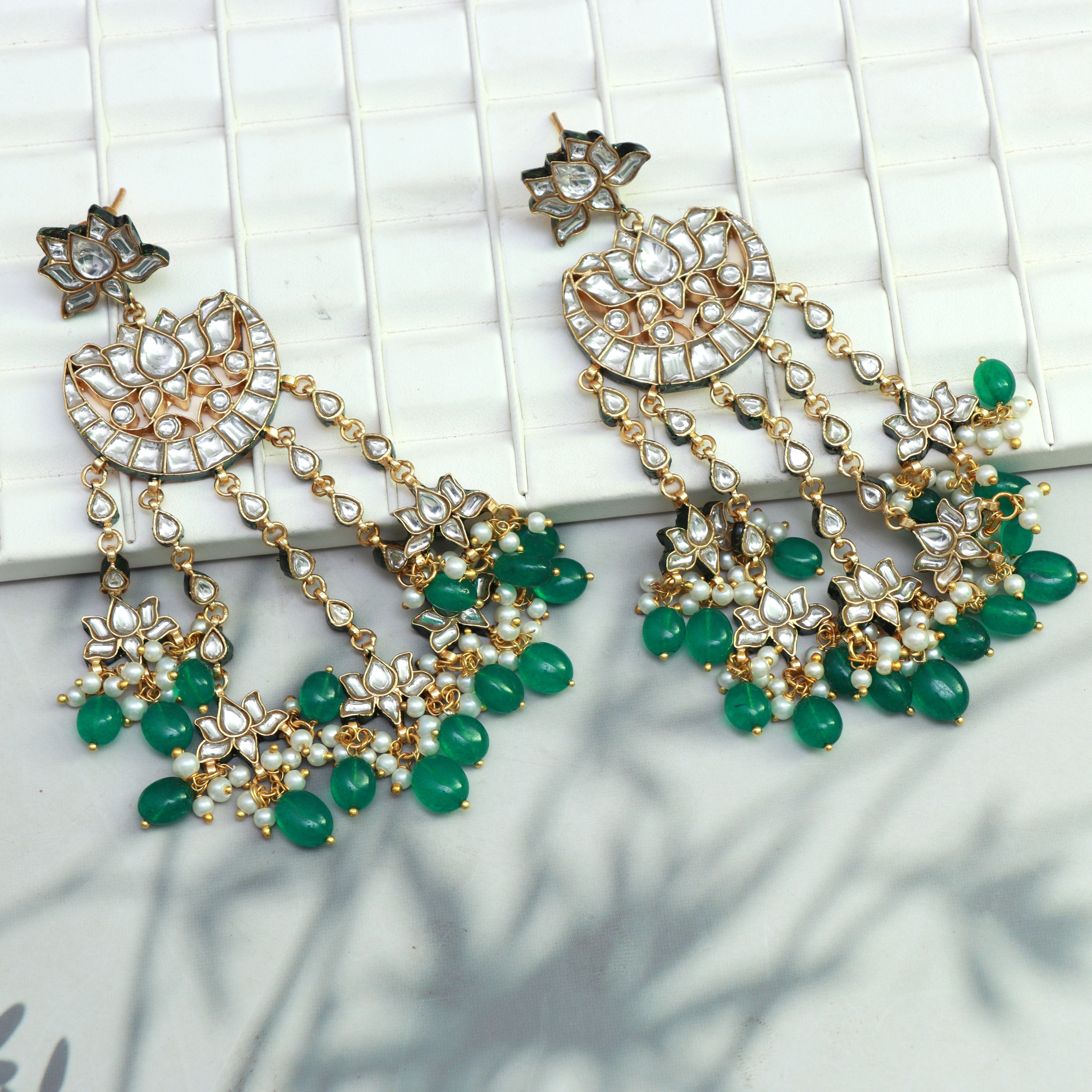 Bikaneri Kundan Lotus Danglers - Dropdeadgorgeous