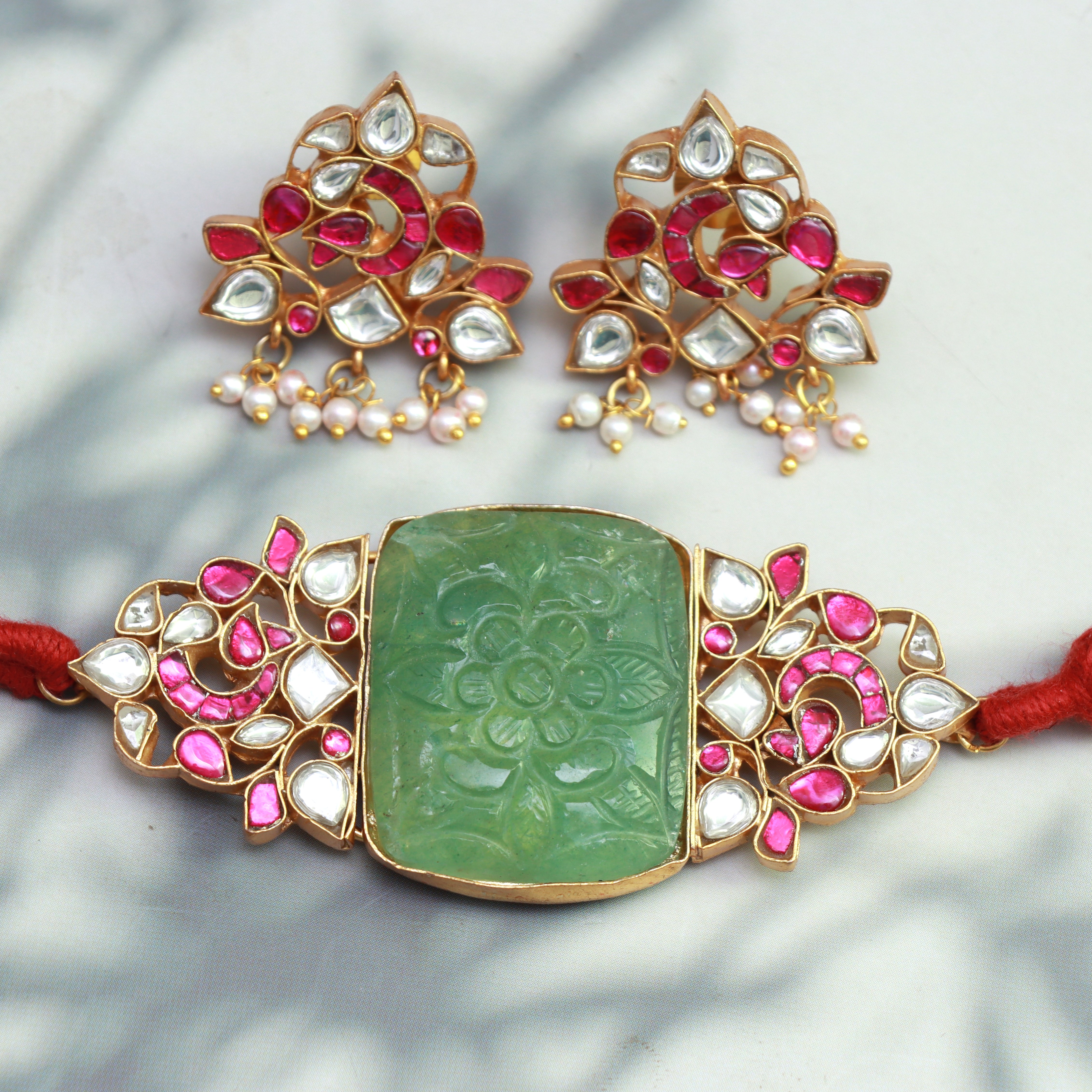 Royal Kundan & Jade Chokker Set - Dropdeadgorgeous