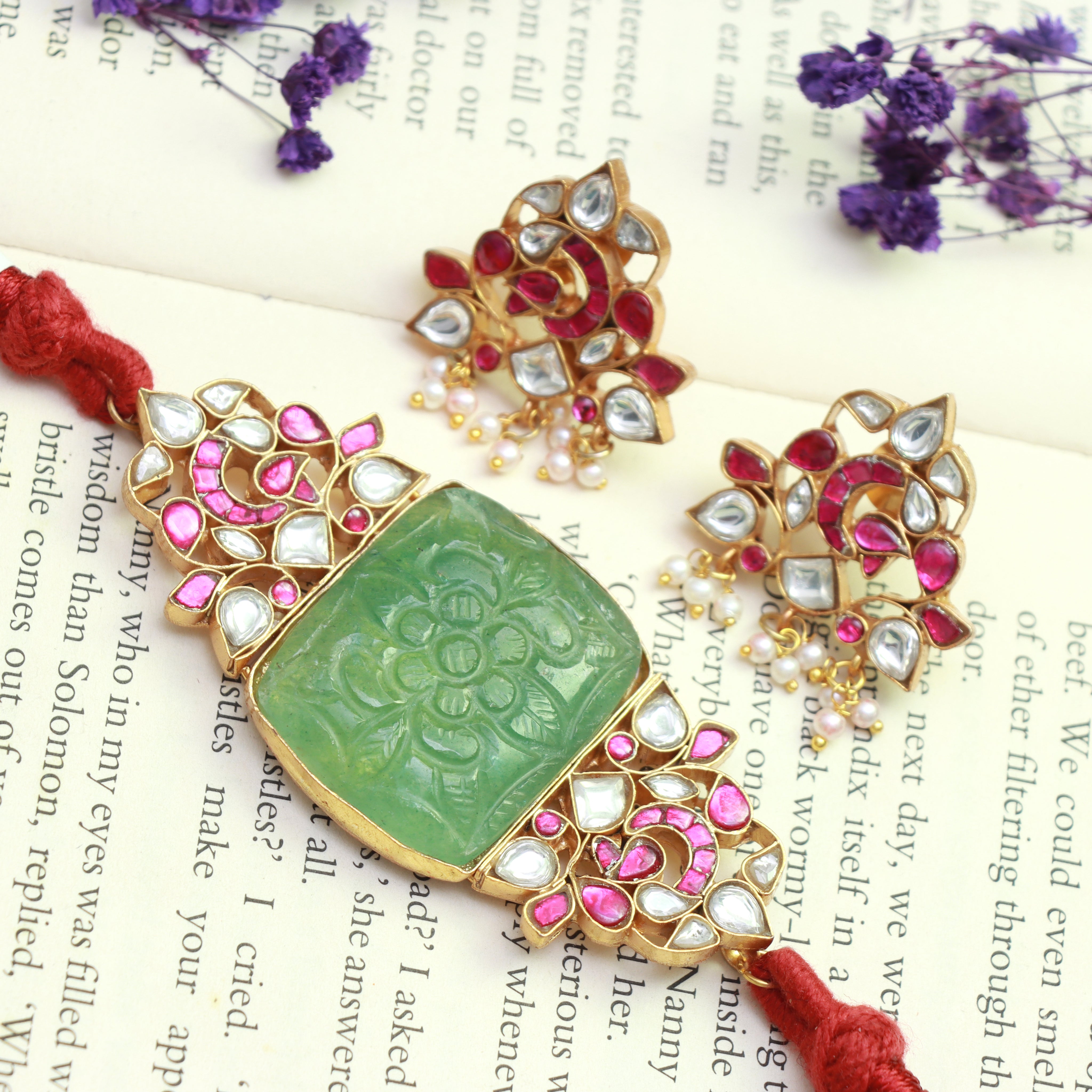 Royal Kundan & Jade Chokker Set - Dropdeadgorgeous