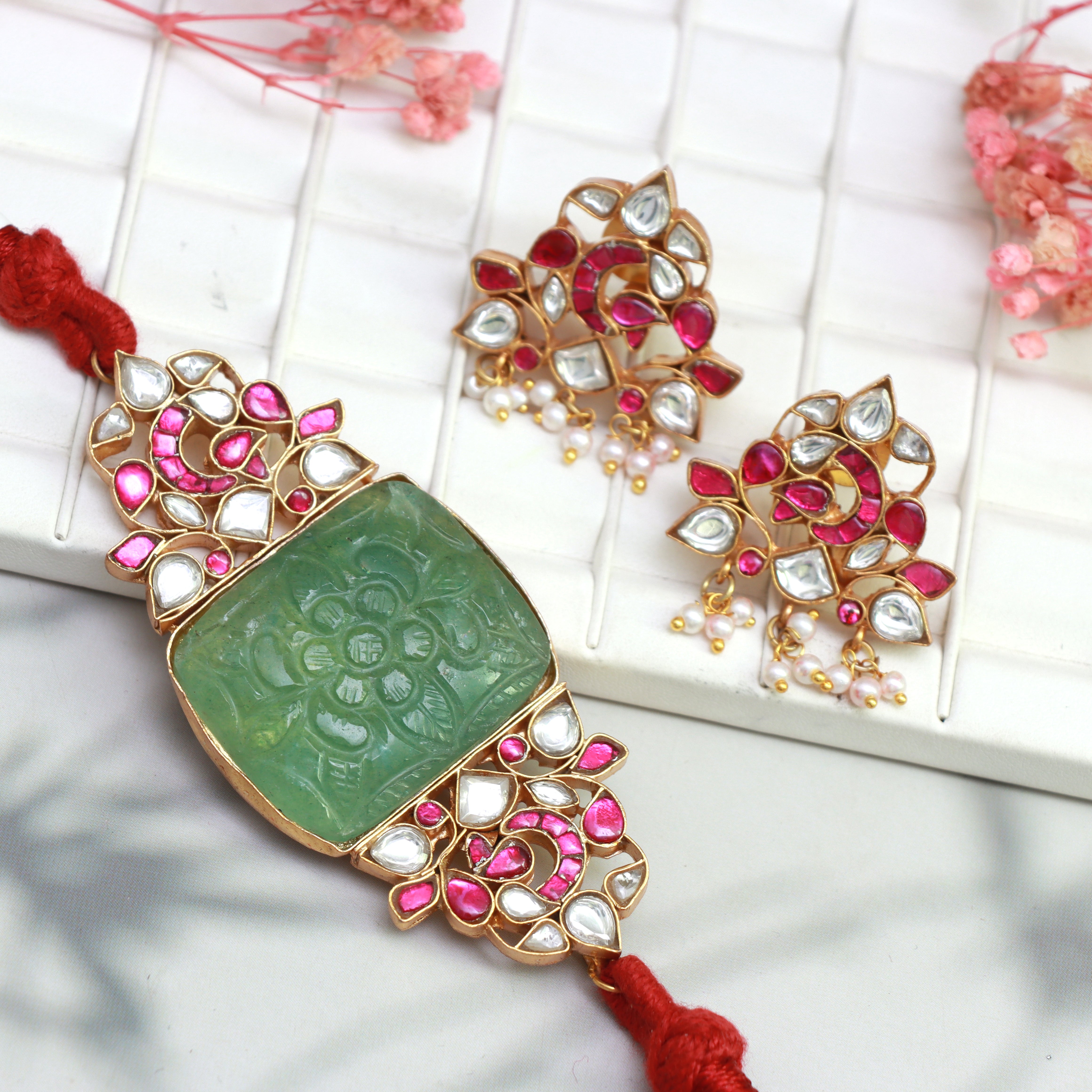 Royal Kundan & Jade Chokker Set - Dropdeadgorgeous