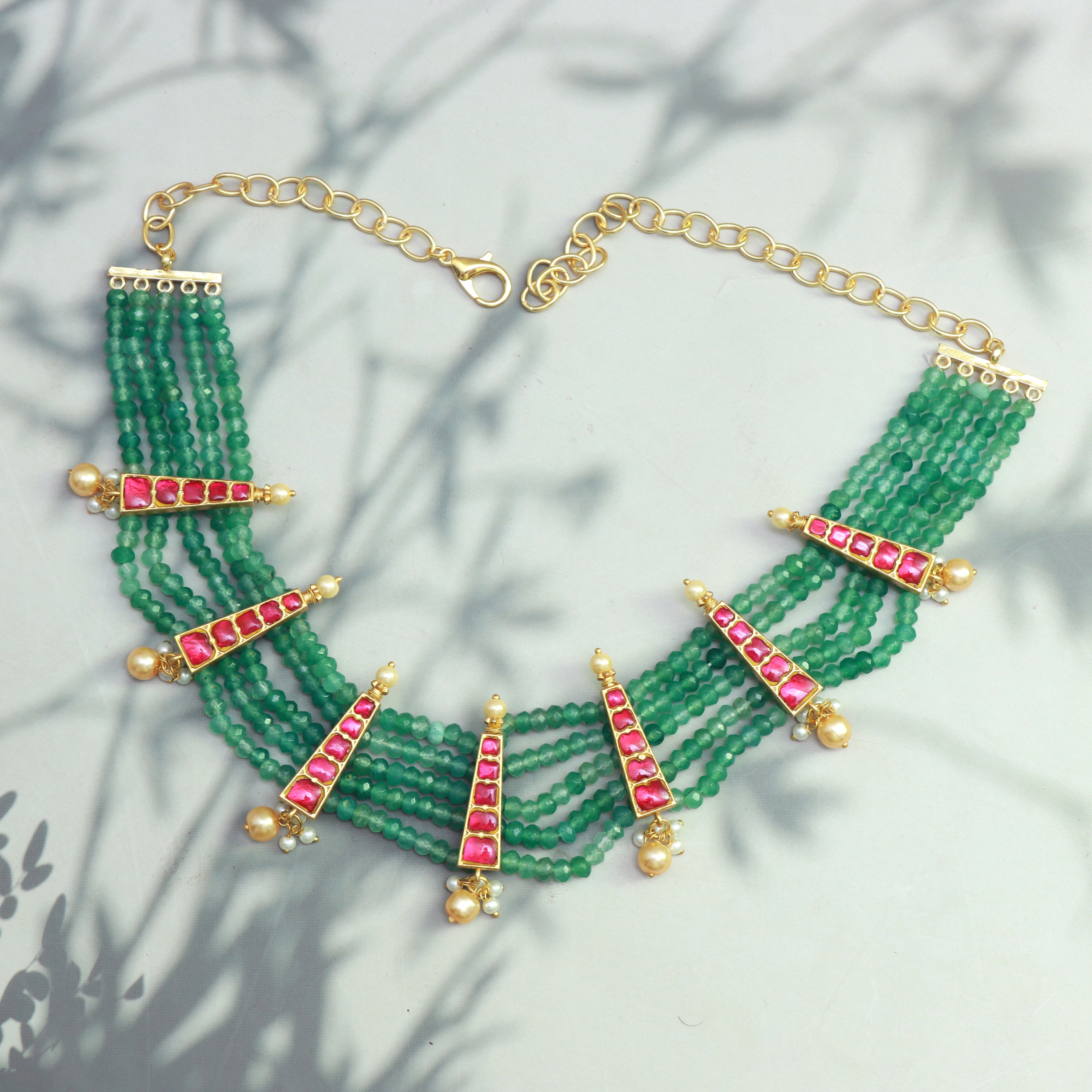 Kundan Patti Emerald Beads Haar with Danglers - Dropdeadgorgeous