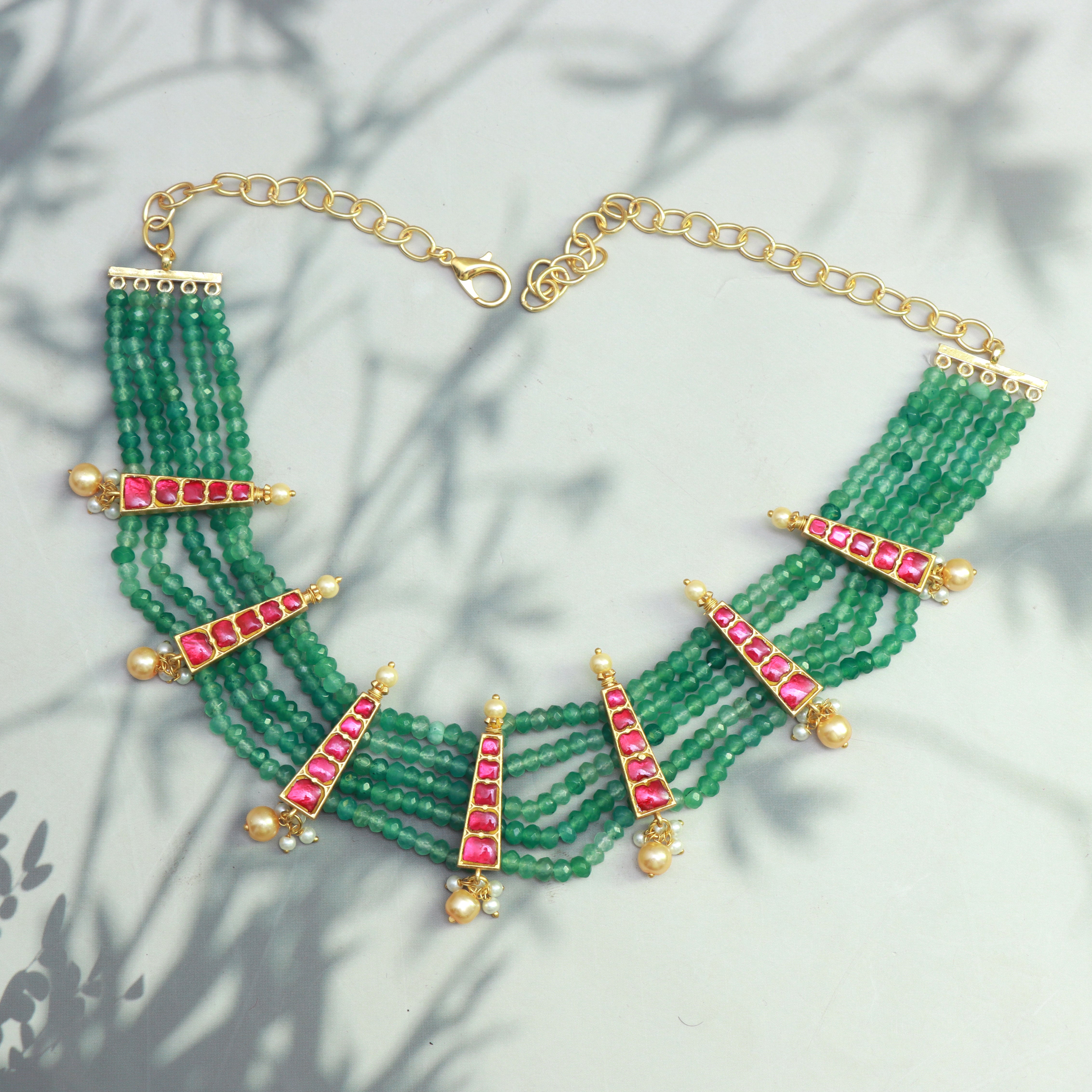 Kundan Patti Emerald Beads Haar with Danglers - Dropdeadgorgeous