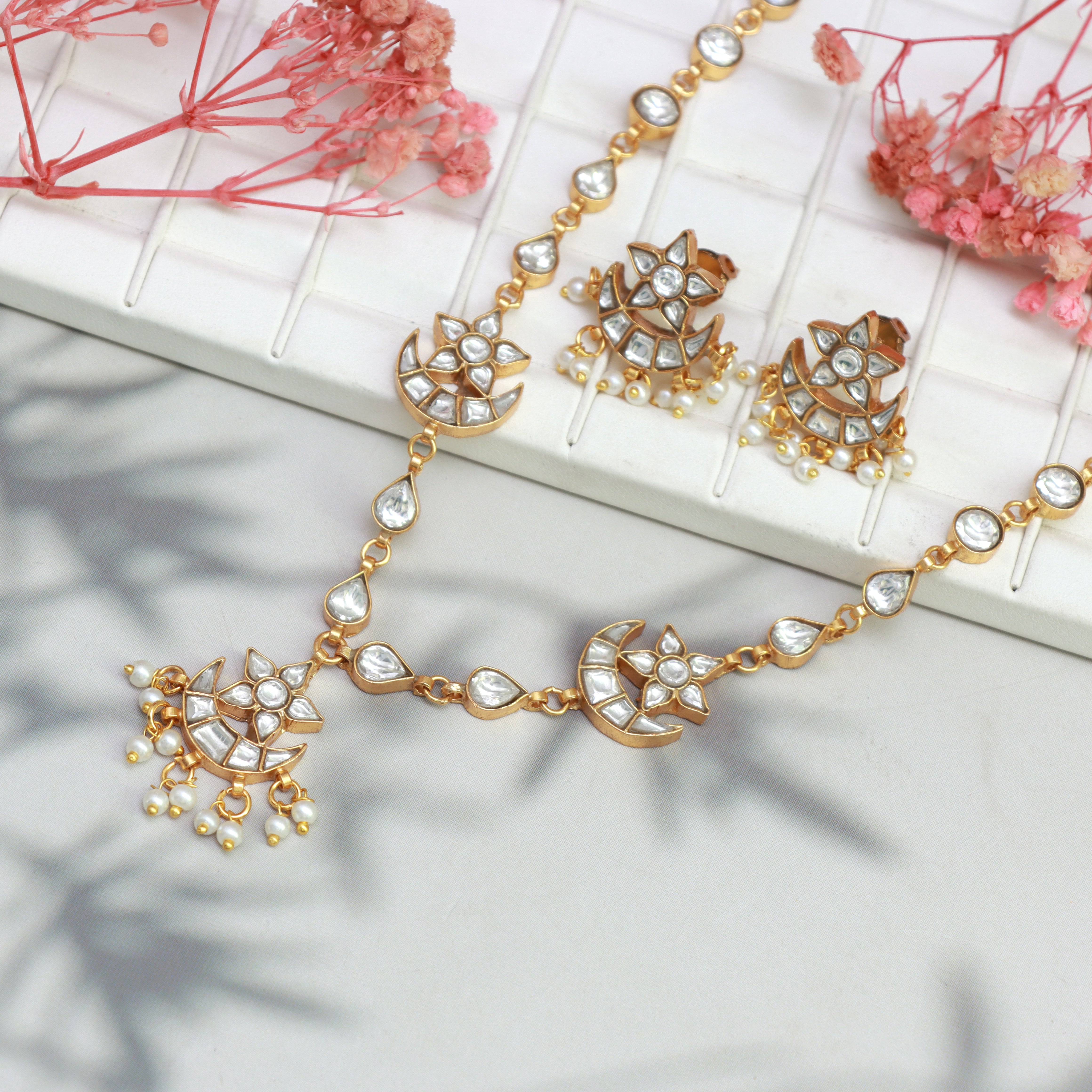 Chand-Tara Kundan Long Haar with Studs - Dropdeadgorgeous