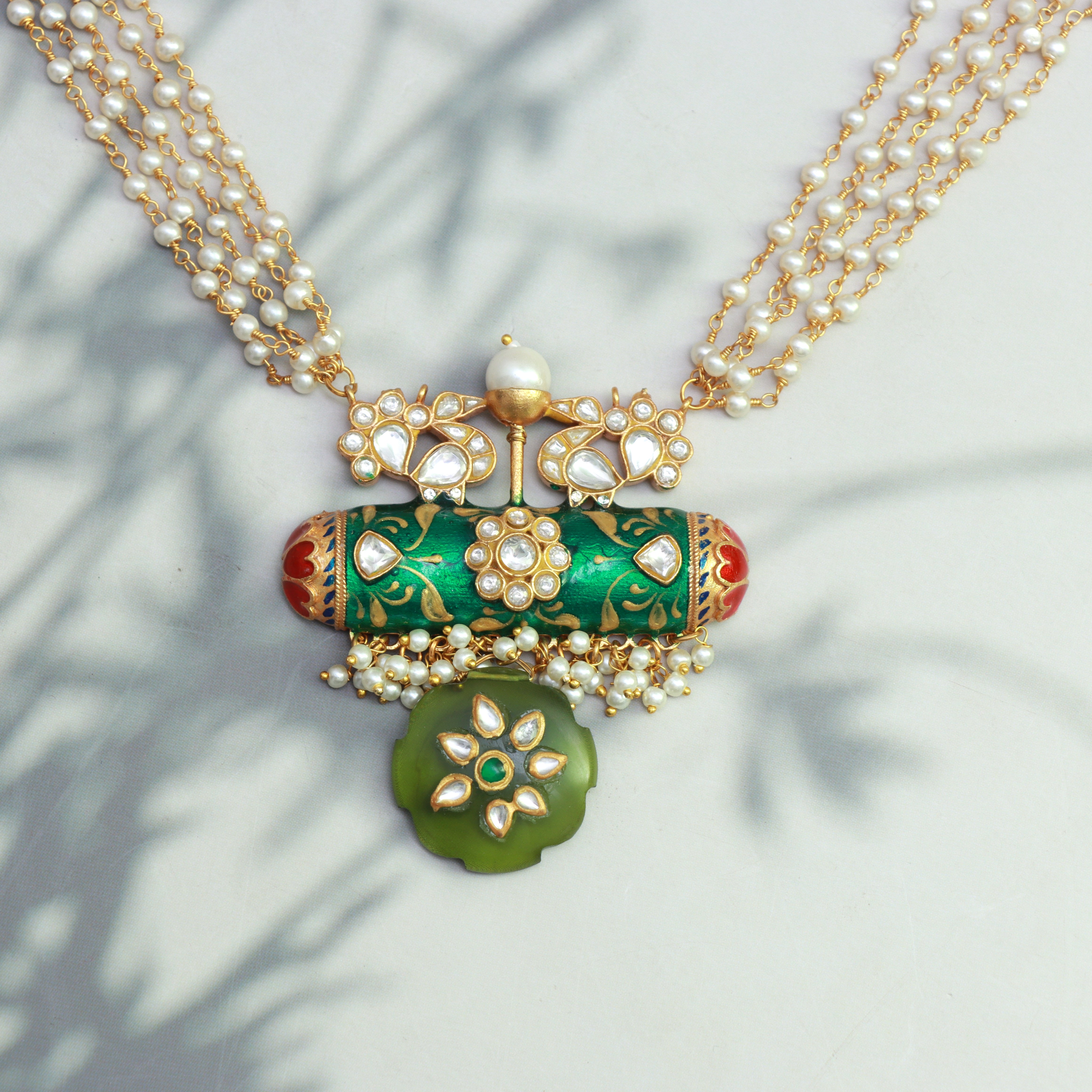 Meenakari Kundan Necklace Set with Peacock Studs - Dropdeadgorgeous