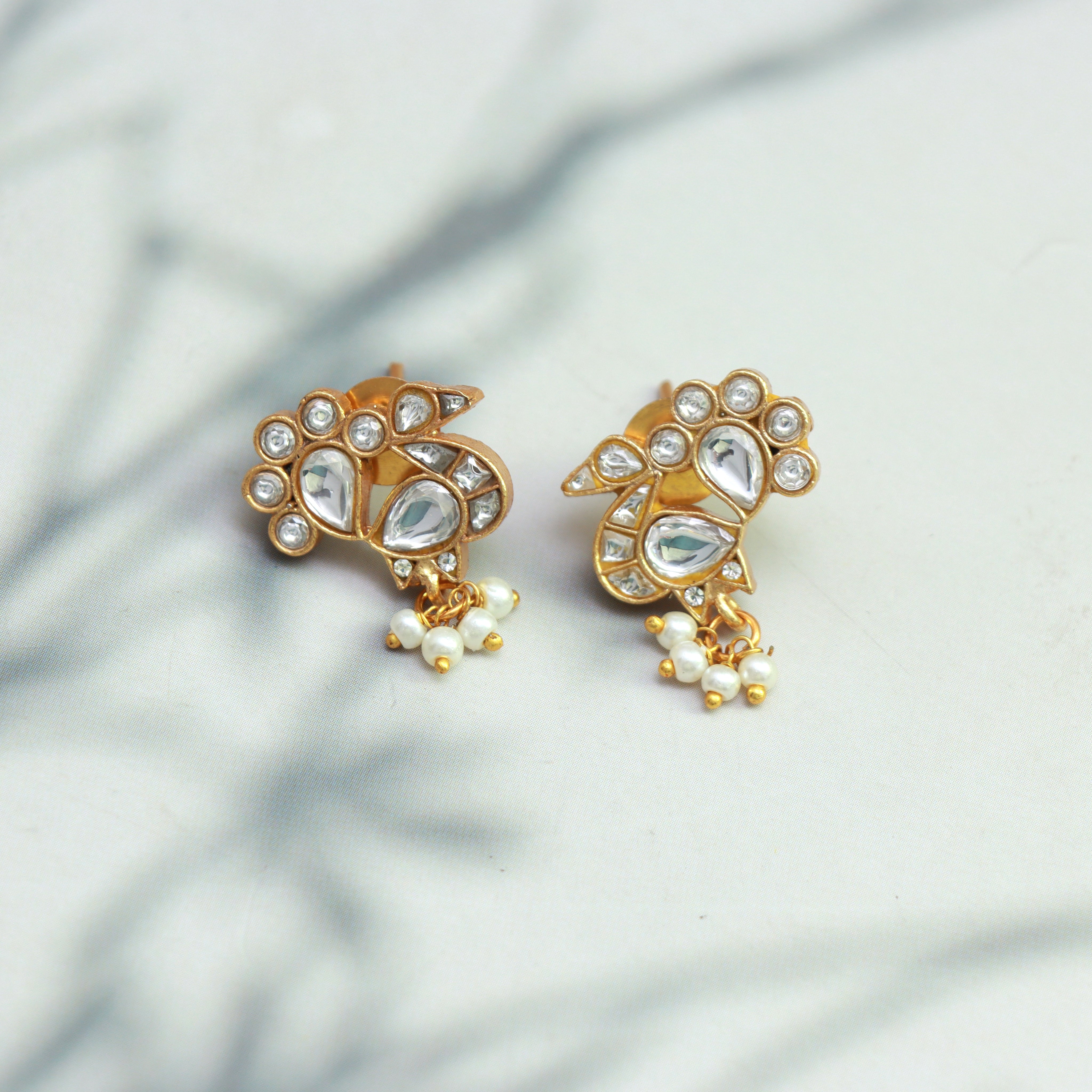 Meenakari Kundan Necklace Set with Peacock Studs - Dropdeadgorgeous