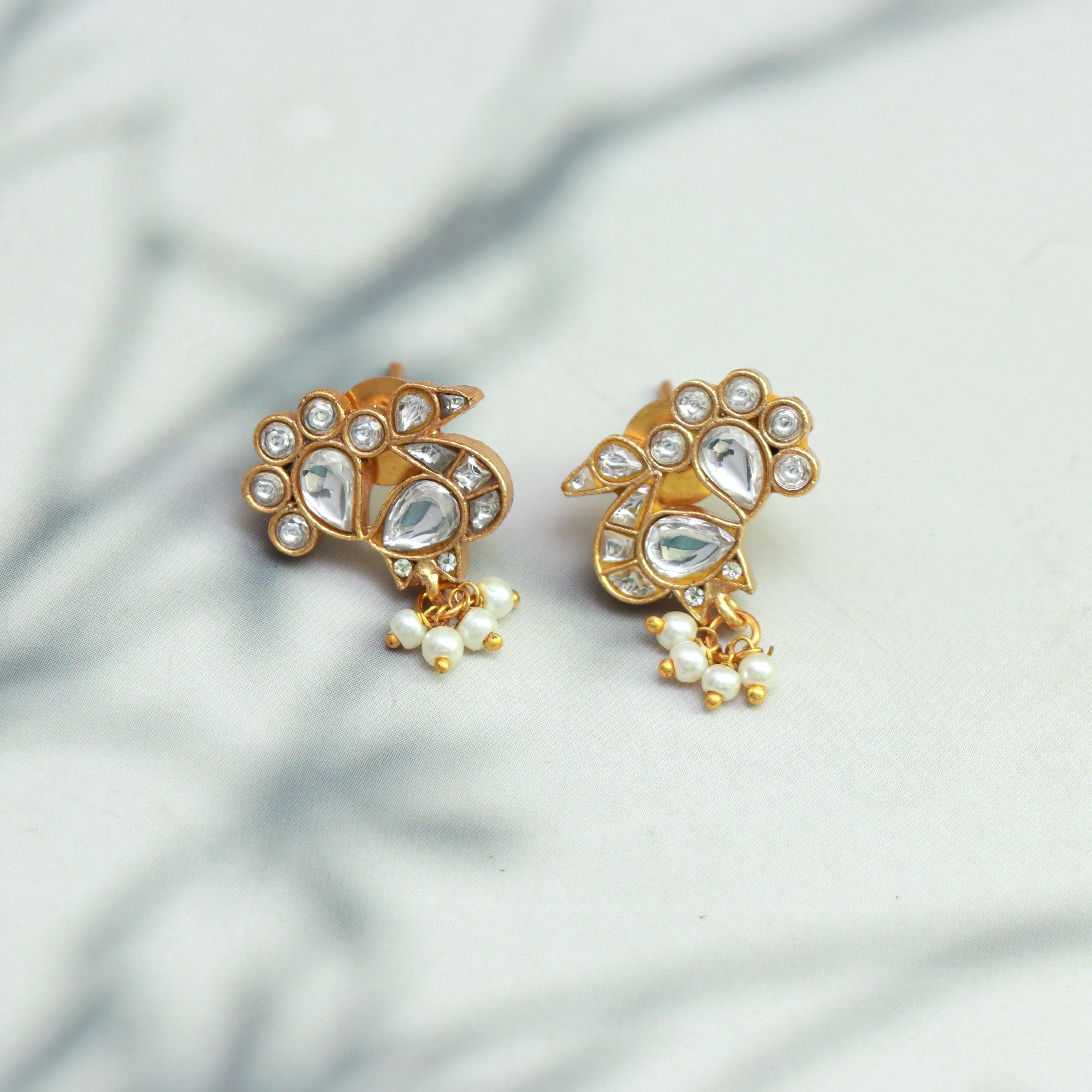 Meenakari Kundan Necklace Set with Peacock Studs - Dropdeadgorgeous