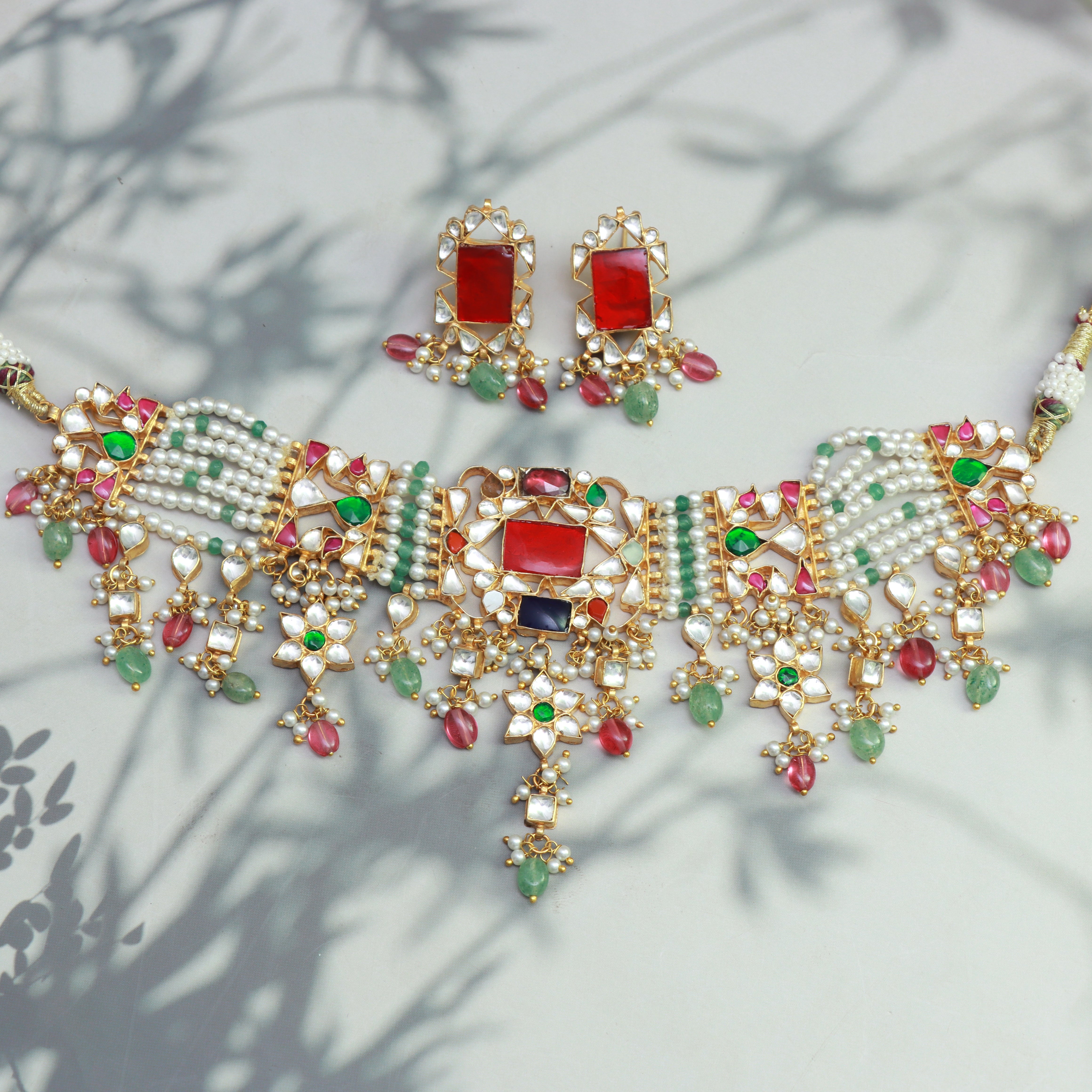 Rajwada Polki Kundan Bridal Choker Set - Dropdeadgorgeous