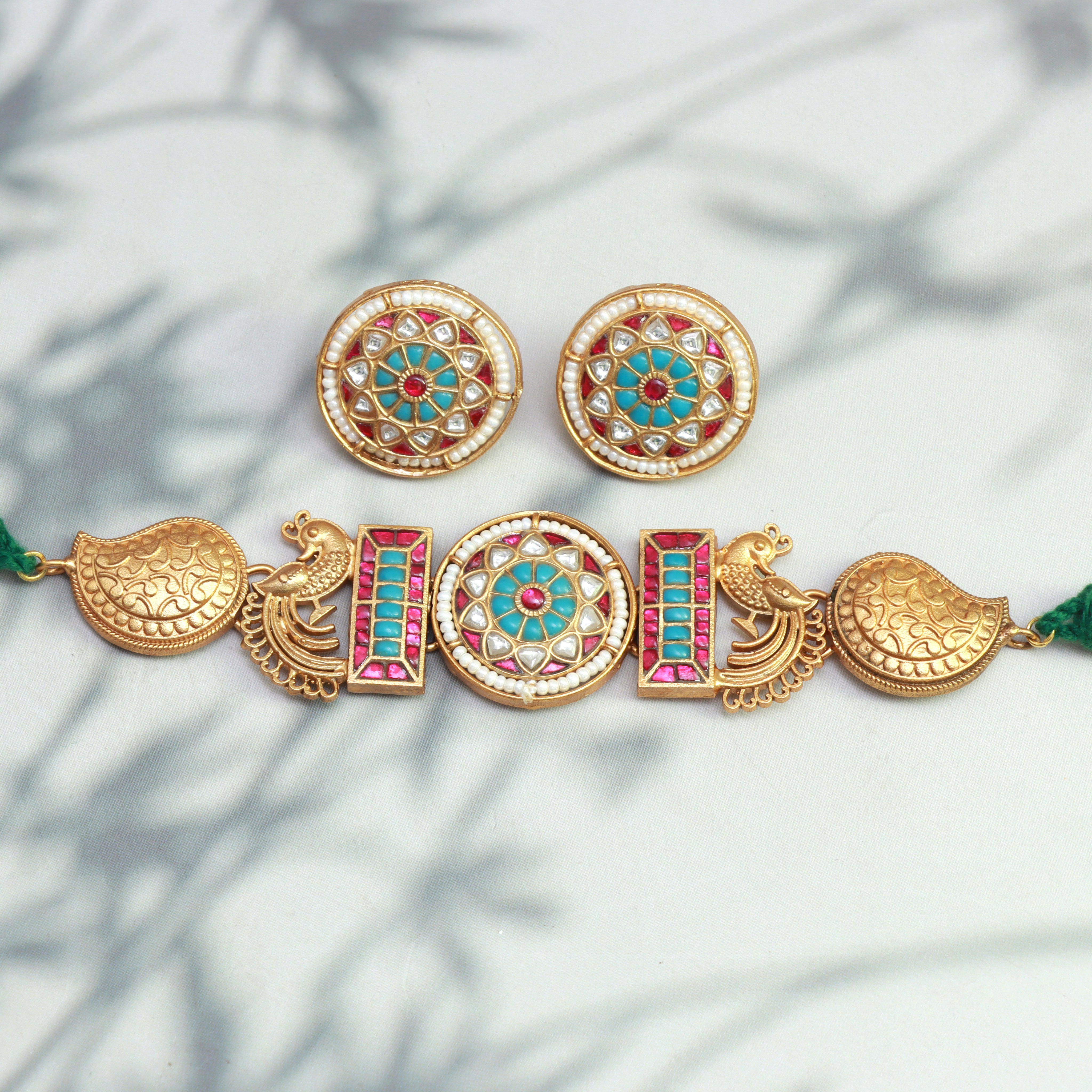 Peacock Meenakari Kundan Chokker Set - Dropdeadgorgeous