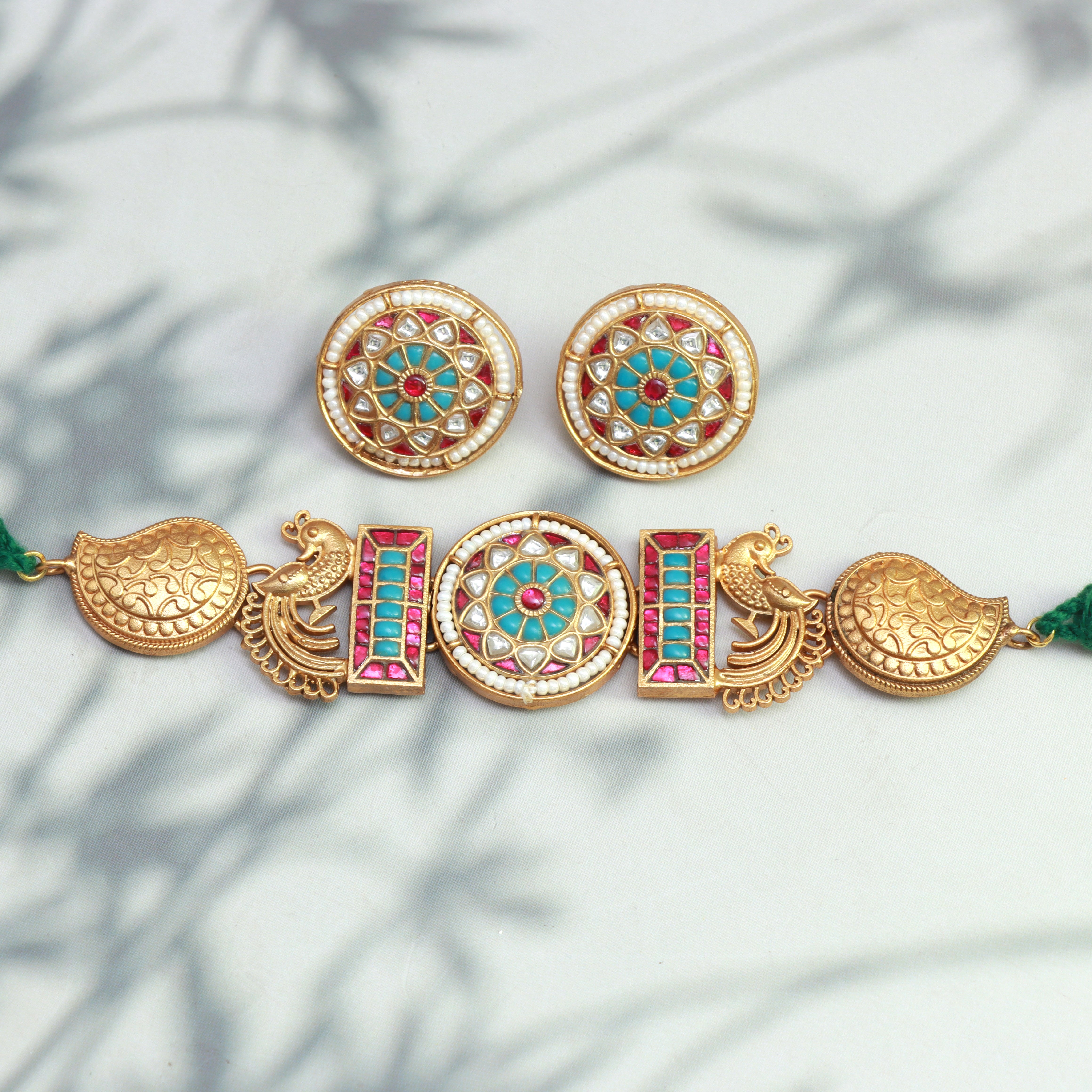 Peacock Meenakari Kundan Chokker Set - Dropdeadgorgeous