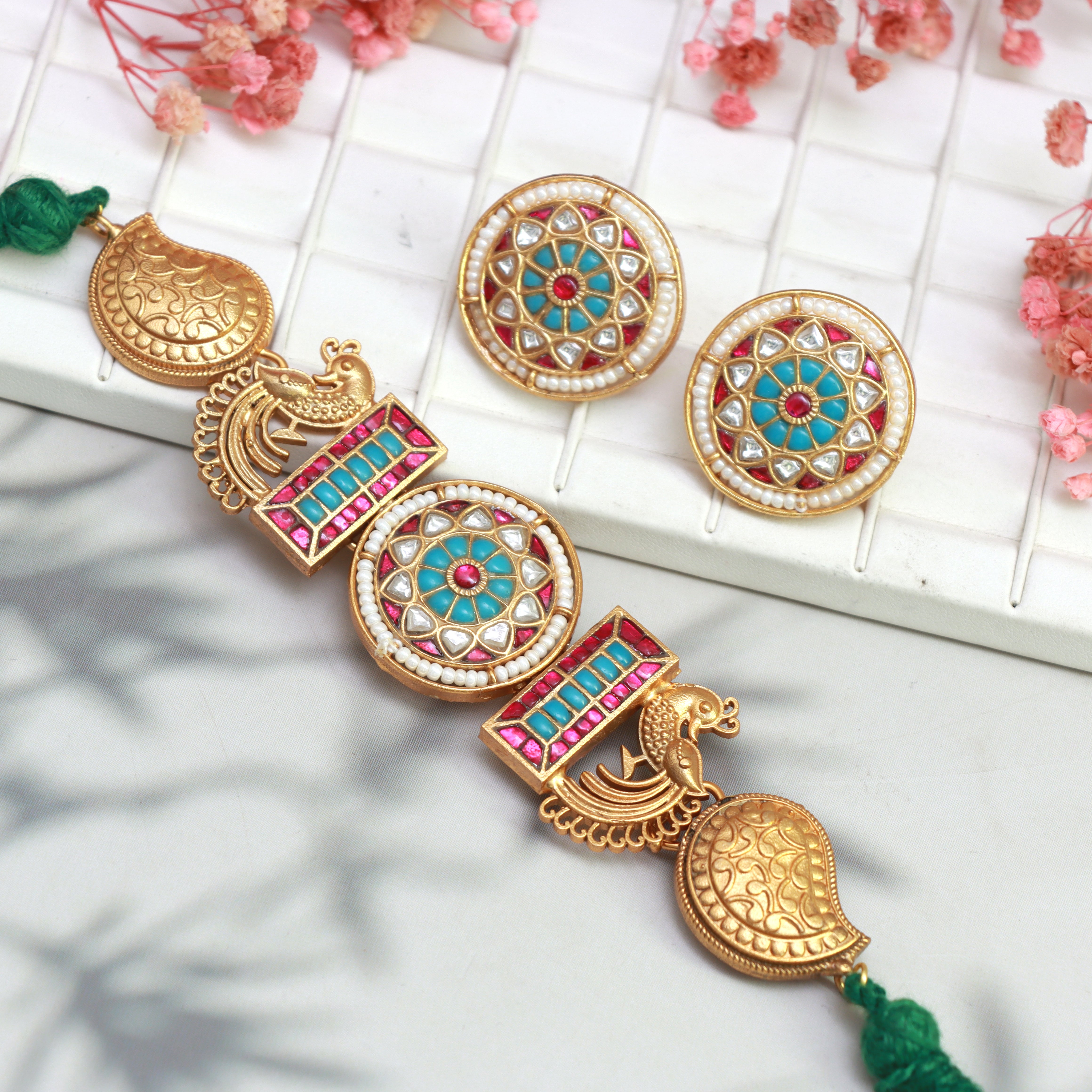 Peacock Meenakari Kundan Chokker Set - Dropdeadgorgeous