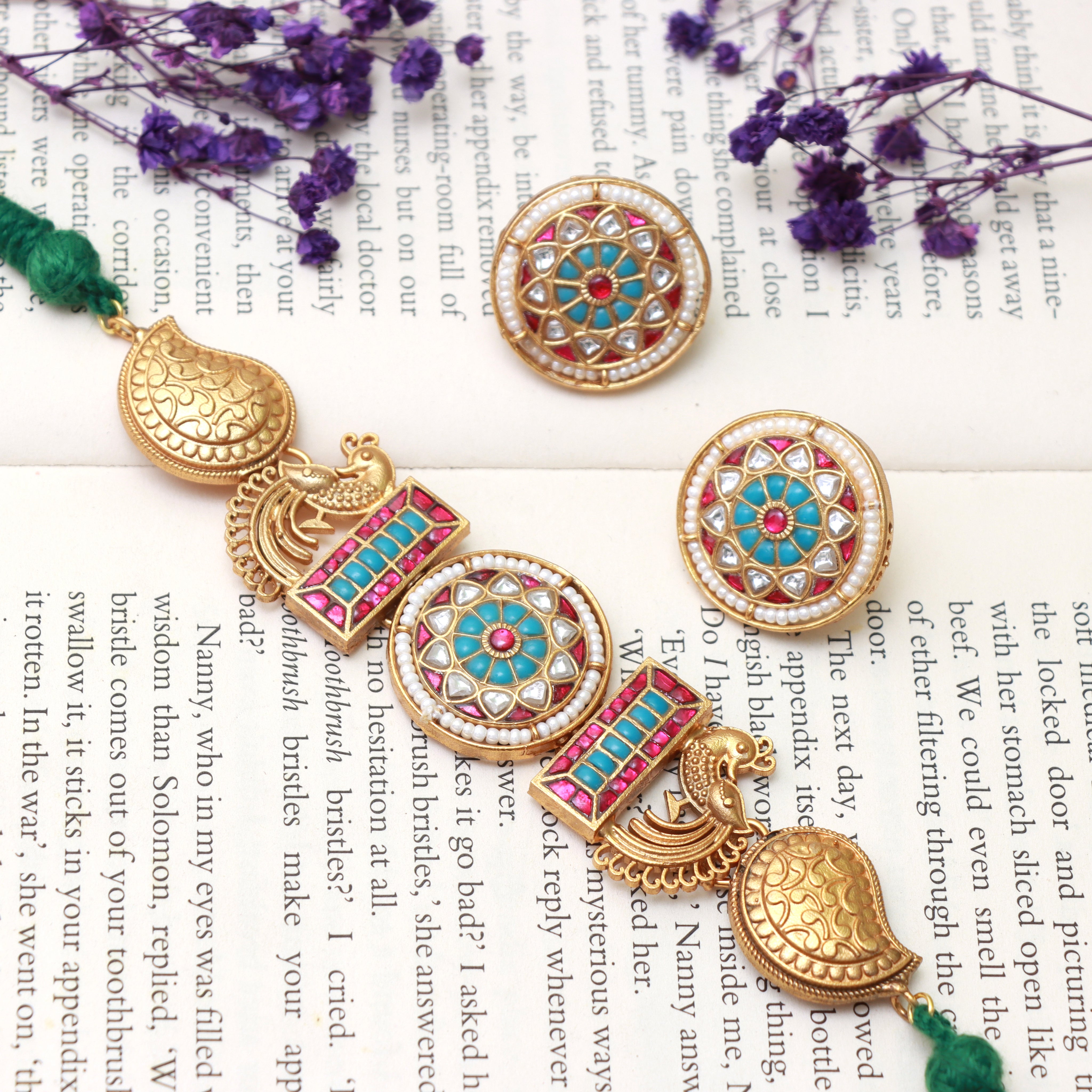 Peacock Meenakari Kundan Chokker Set - Dropdeadgorgeous