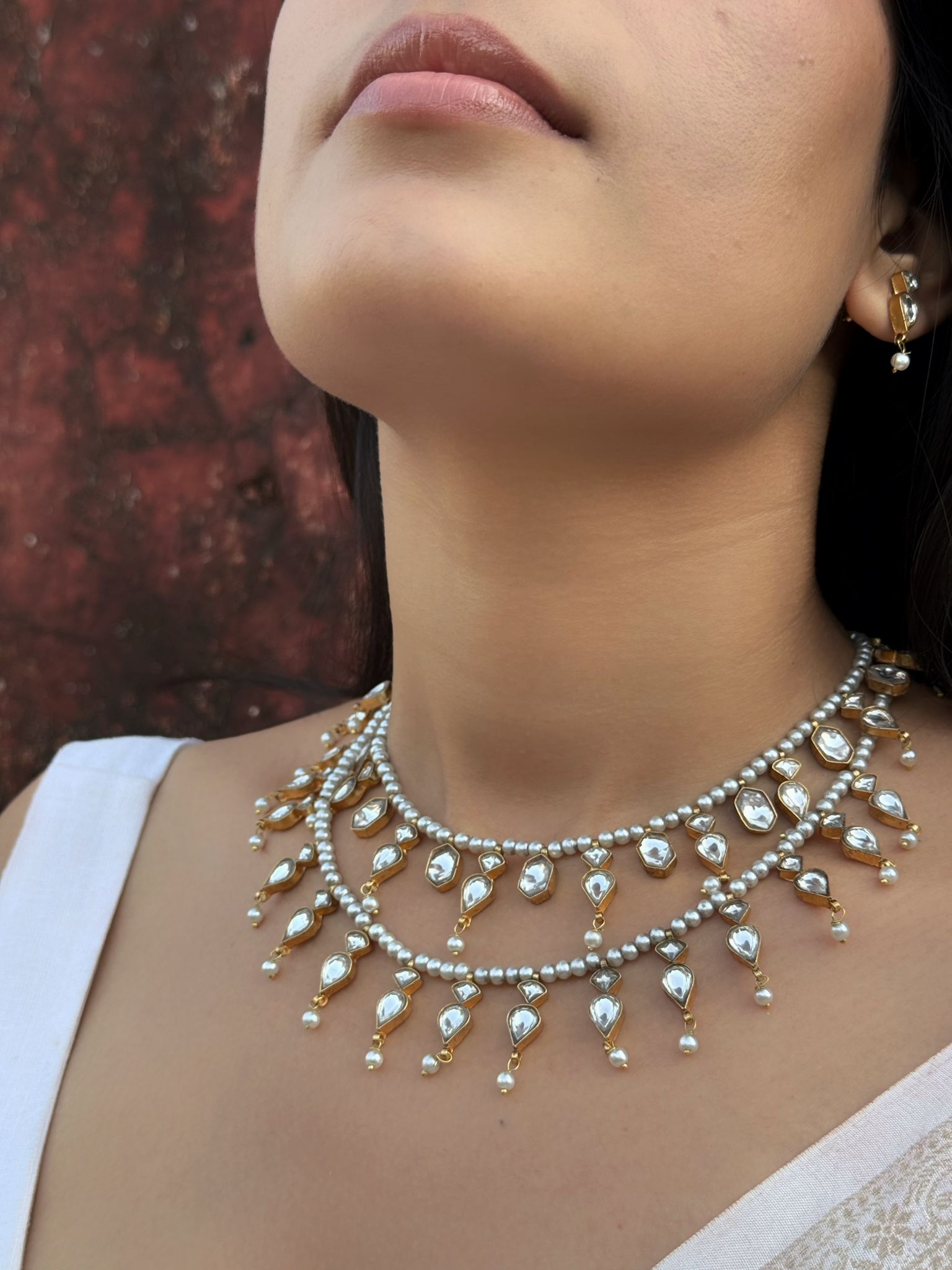 Sunehri Dastaan Haar with Drops: Stunning Double-Layer Kundan Necklace