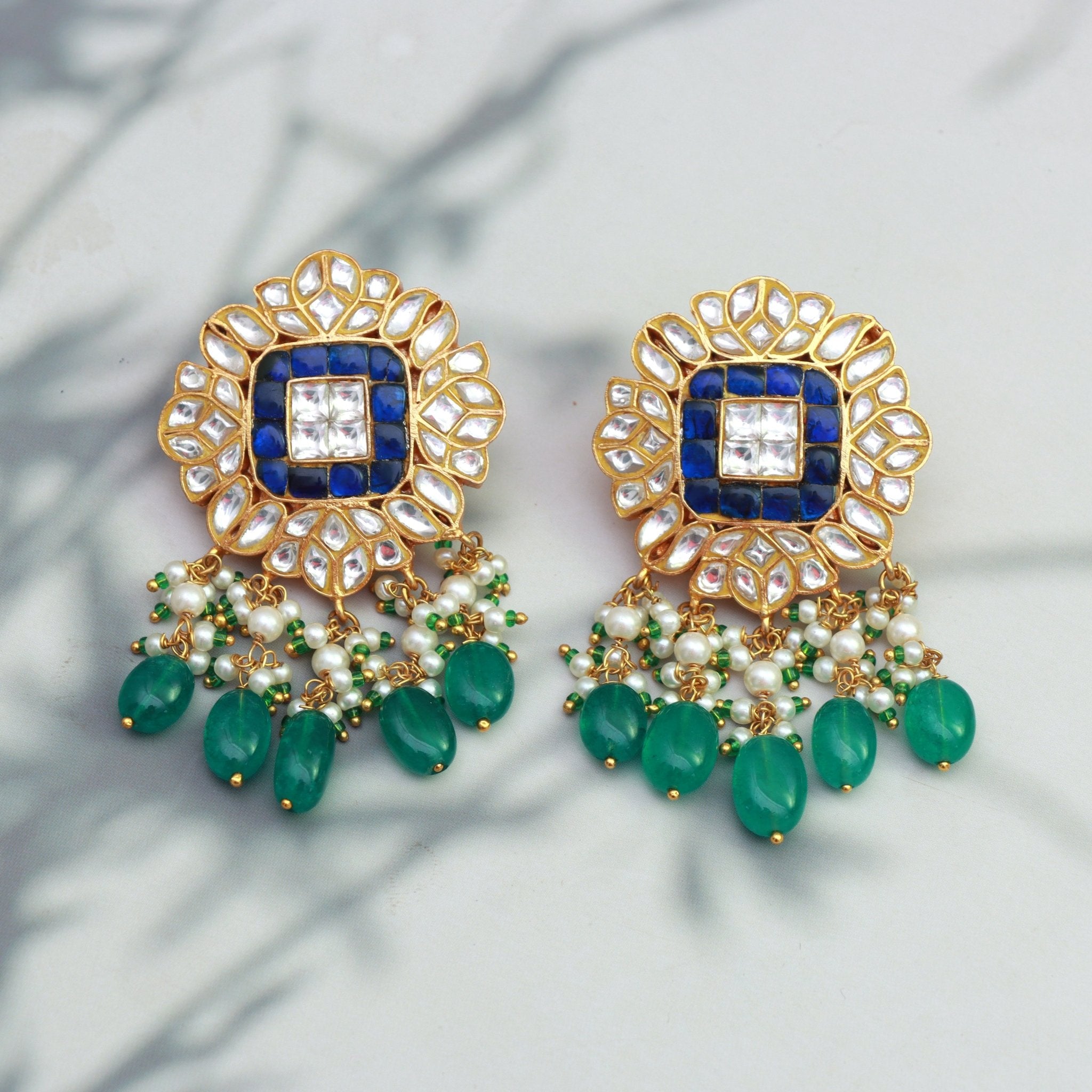 Royal Sapphire Kundan Chandbali Earrings - Dropdeadgorgeous