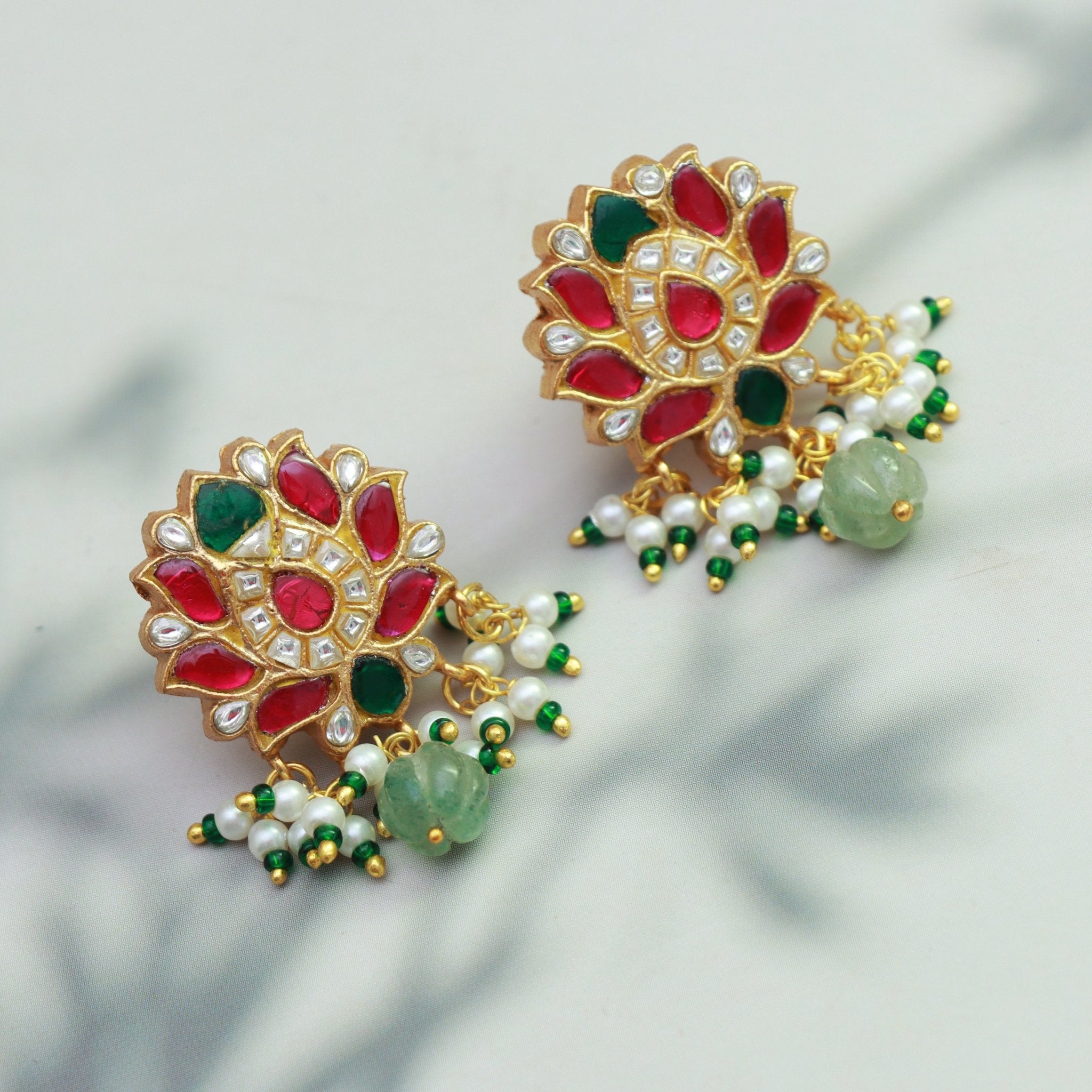 Lotus Bloom Kundan Studs - Dropdeadgorgeous
