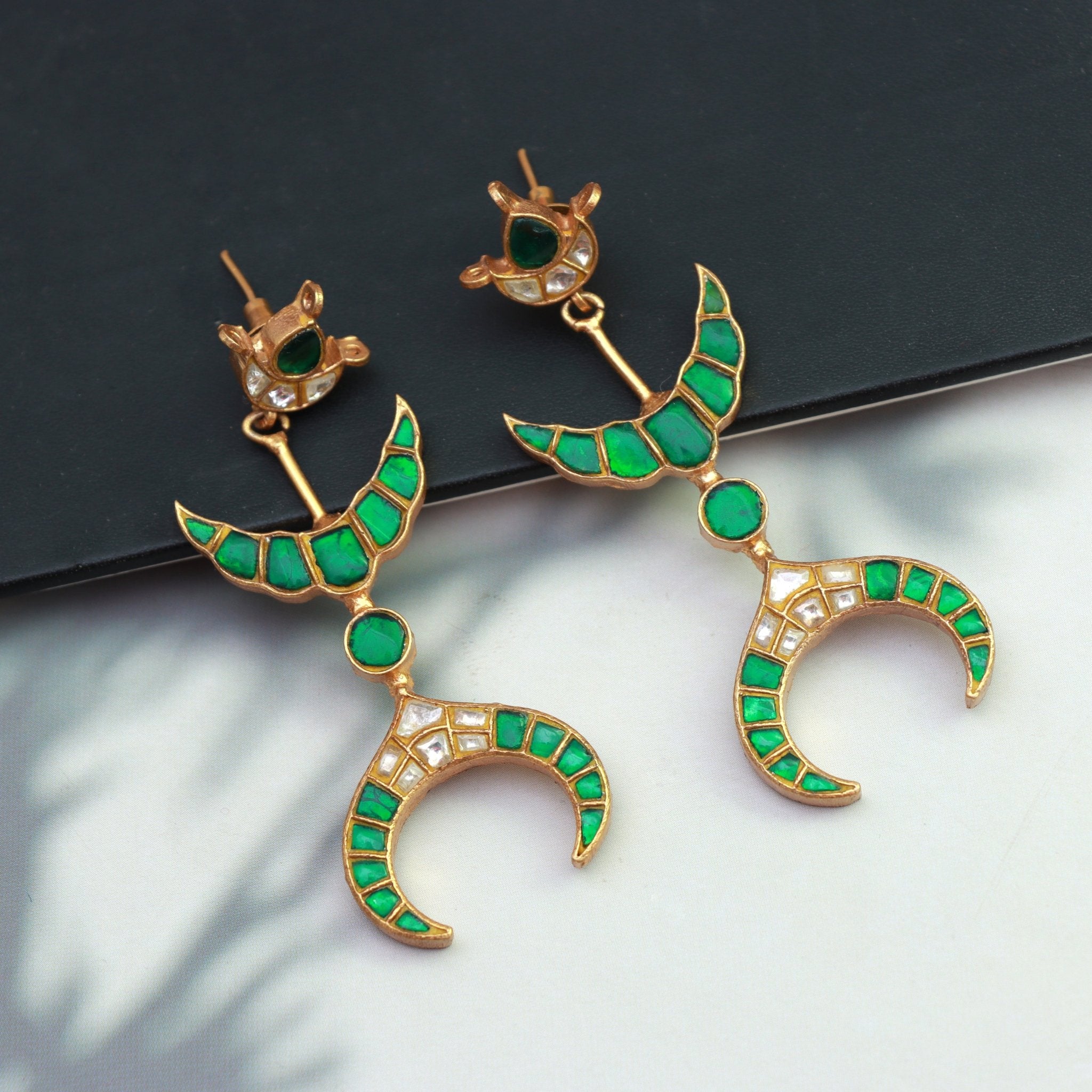 Emerald Crescent Meenakari Earrings - Dropdeadgorgeous