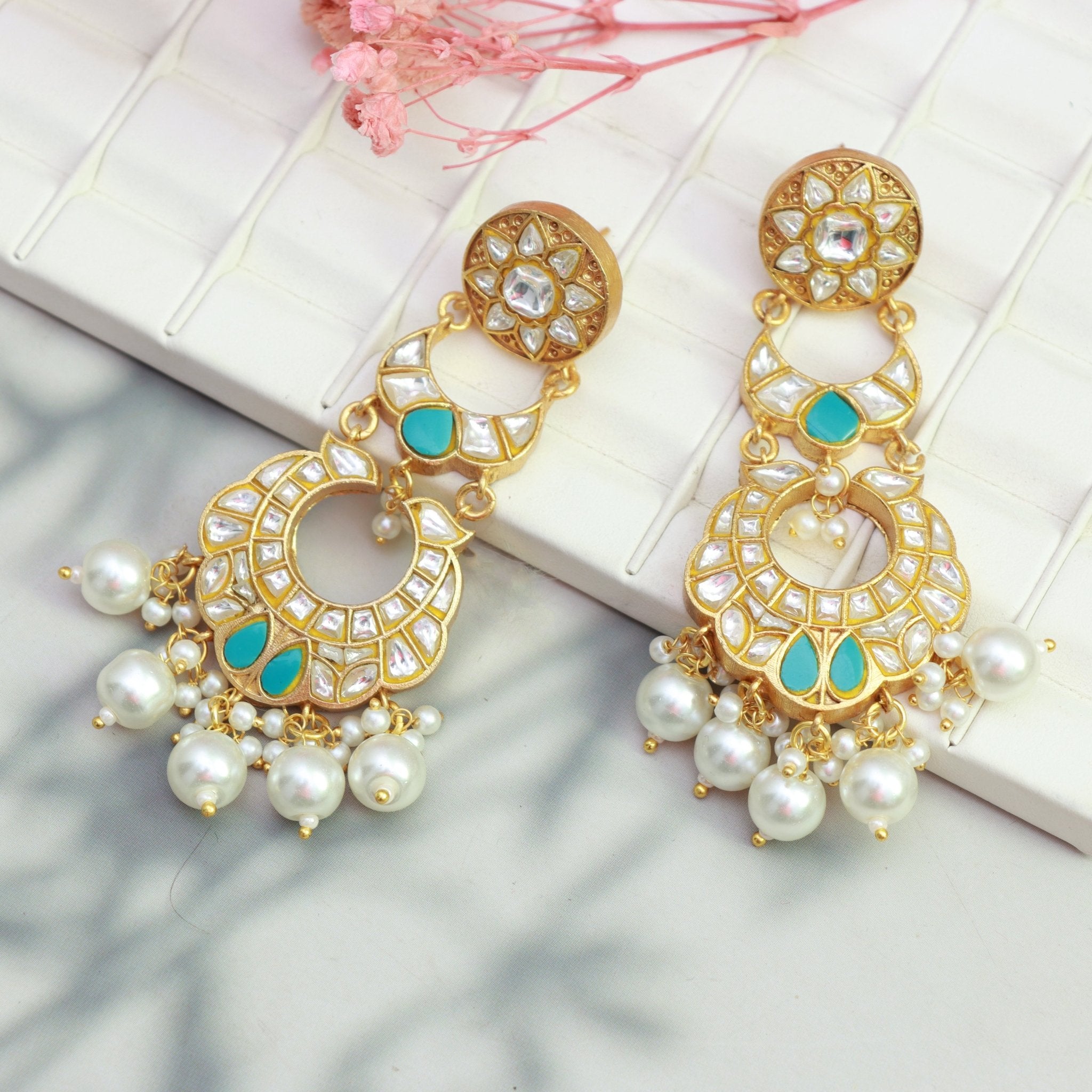 Opulent Kundan Pearl Chandbalis - Dropdeadgorgeous