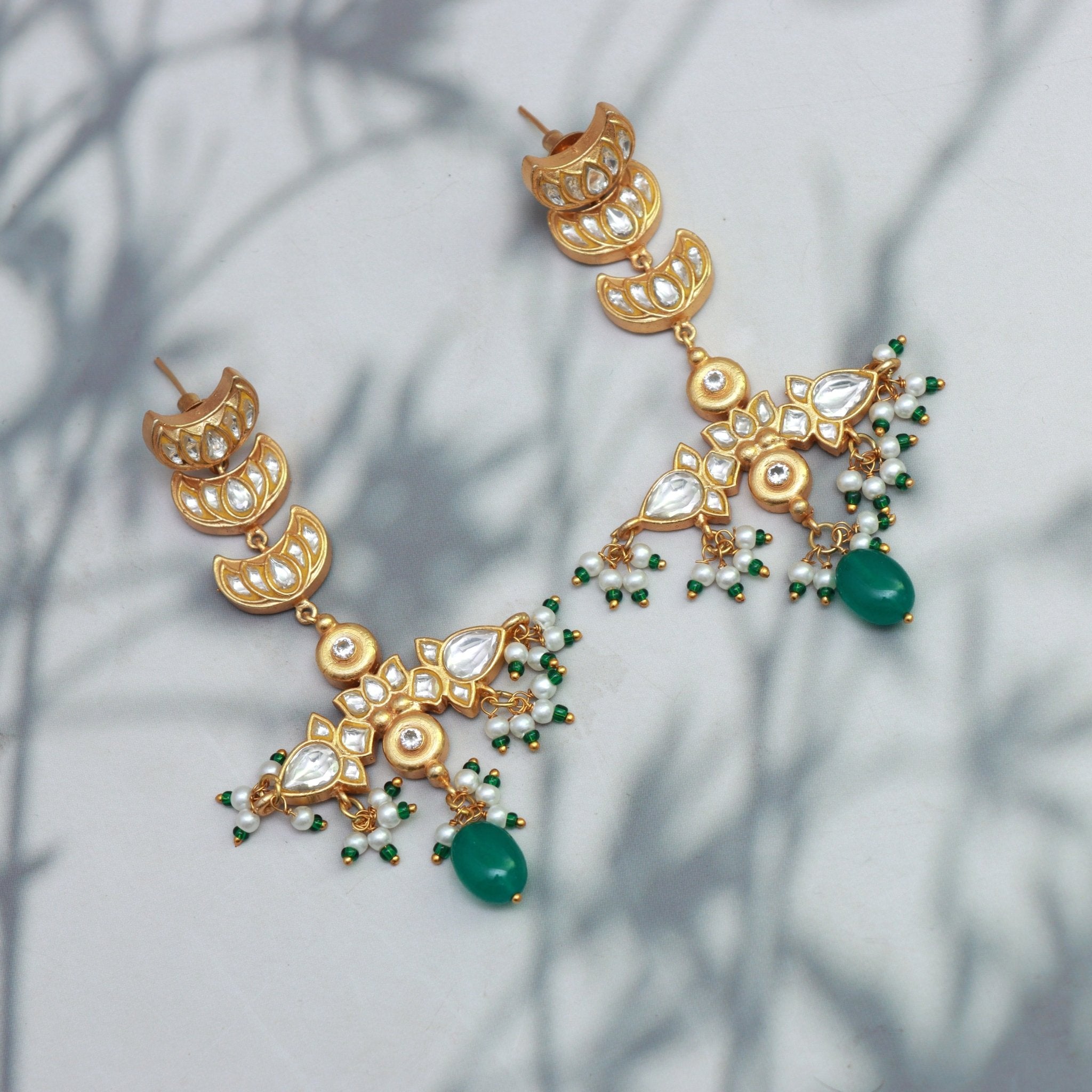 Crescent Bloom Kundan Chandbali Earrings - Dropdeadgorgeous