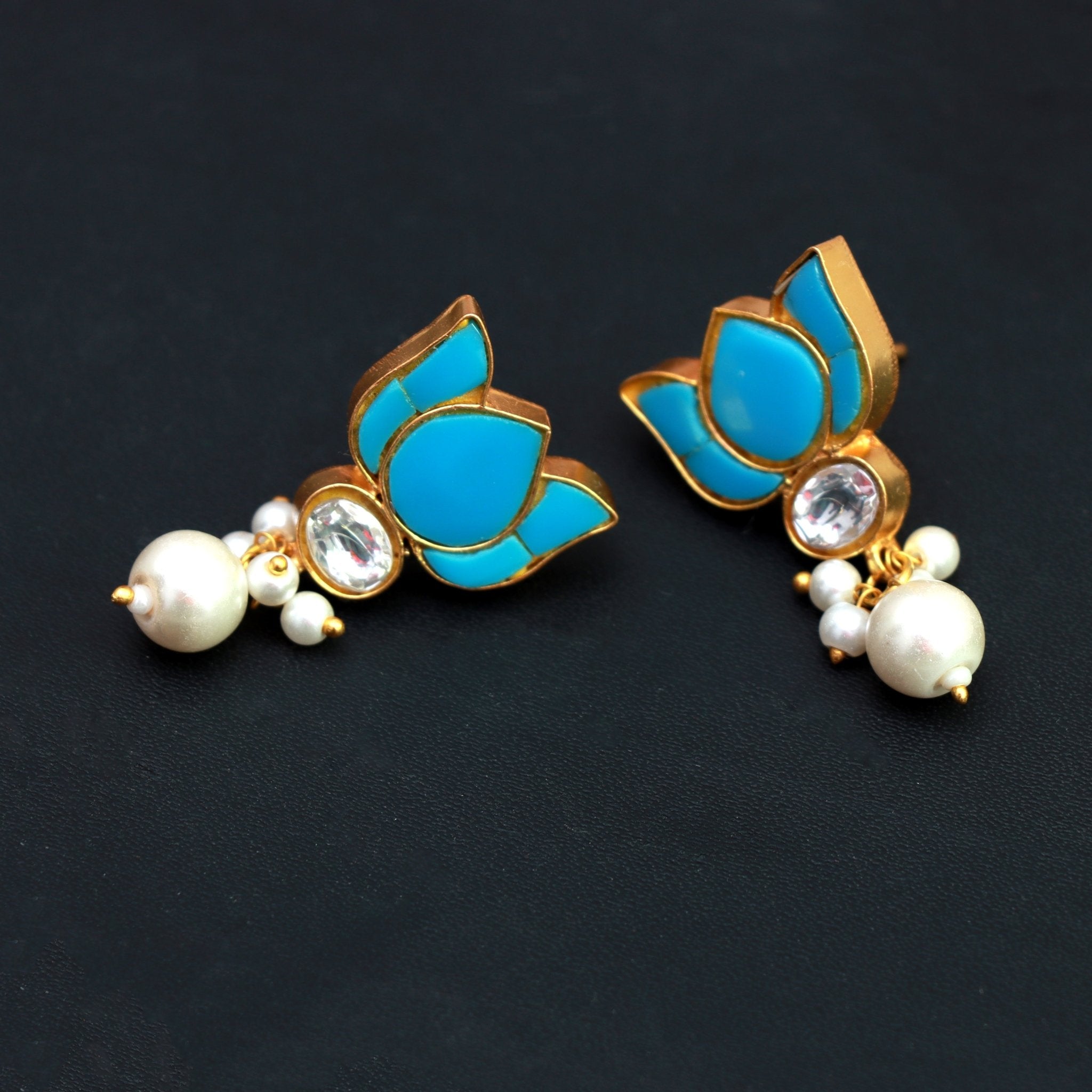 Aqua Lotus Pearl Studs - Dropdeadgorgeous