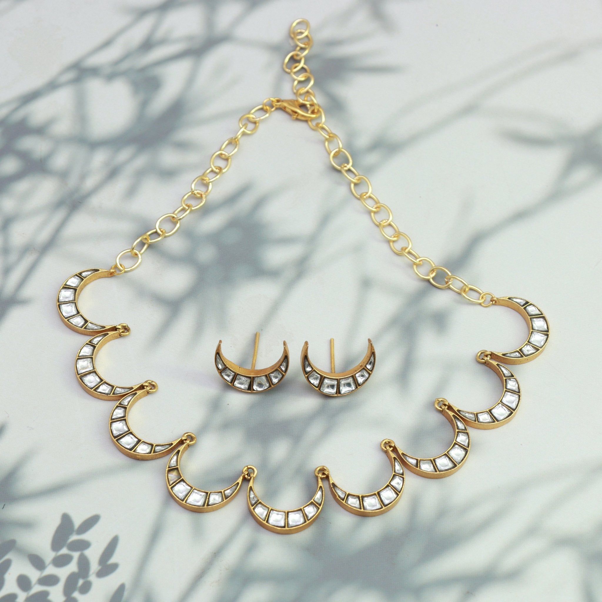 Crescent Kundan Necklace Set - Dropdeadgorgeous