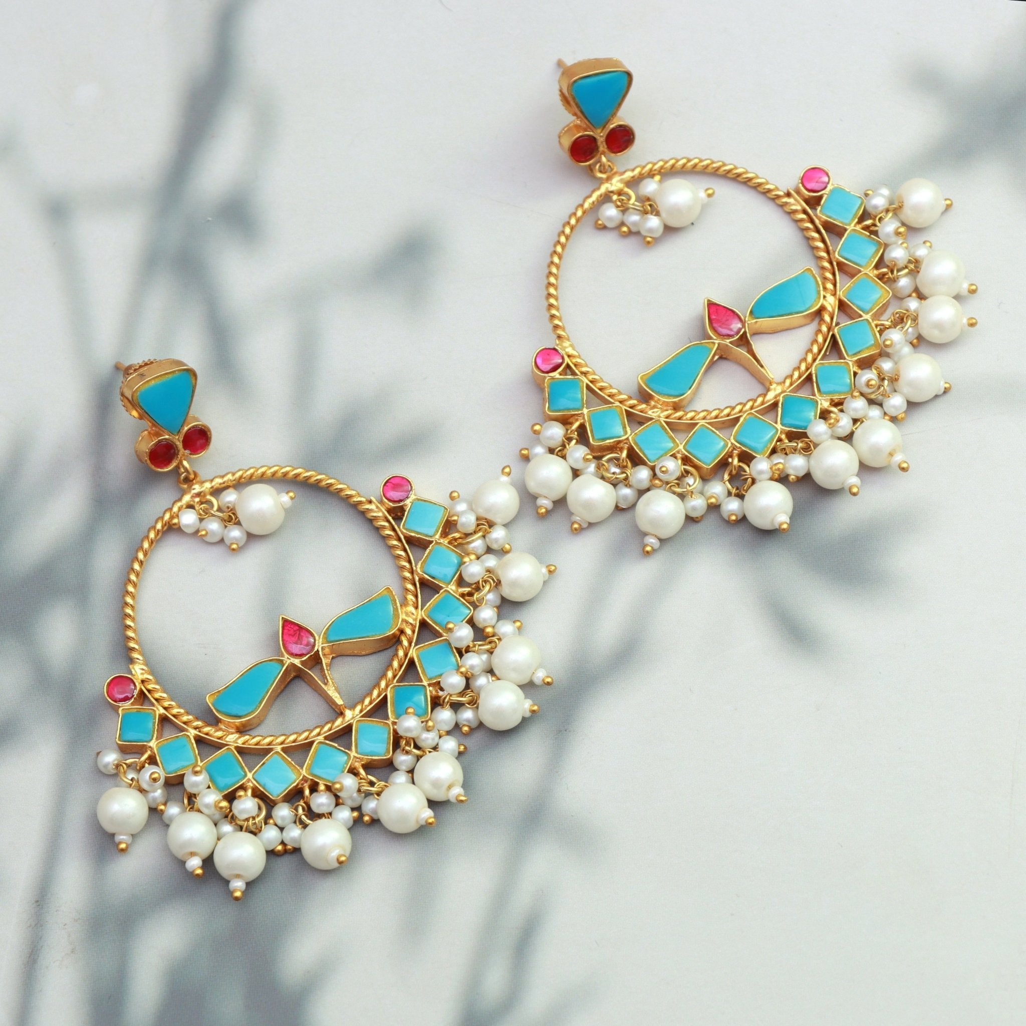 Azure Elegance Kundan Chandbalis - Dropdeadgorgeous