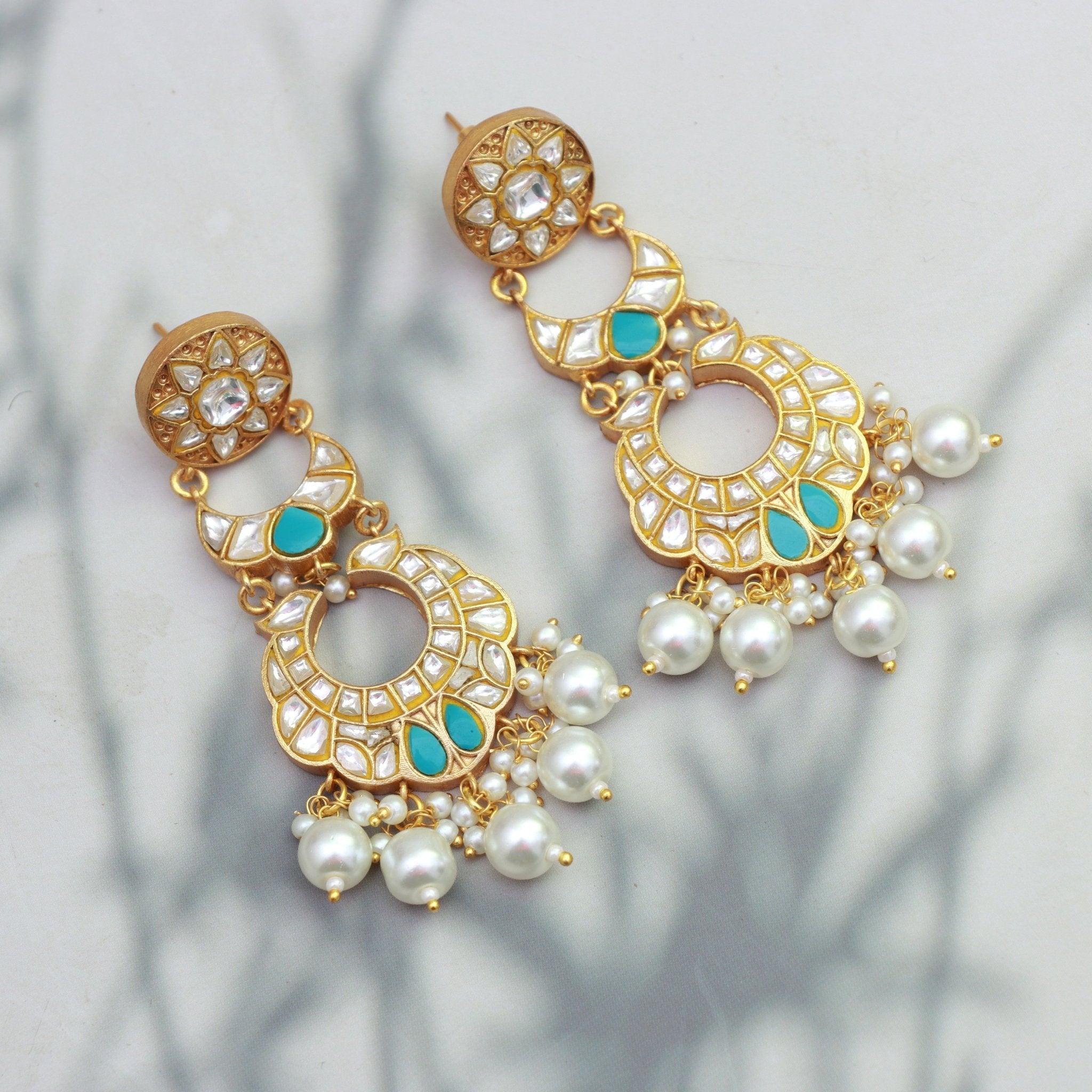 Opulent Kundan Pearl Chandbalis - Dropdeadgorgeous