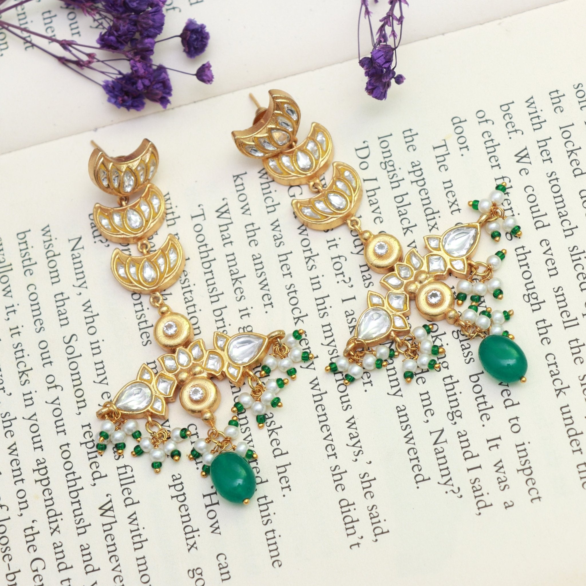 Crescent Bloom Kundan Chandbali Earrings - Dropdeadgorgeous