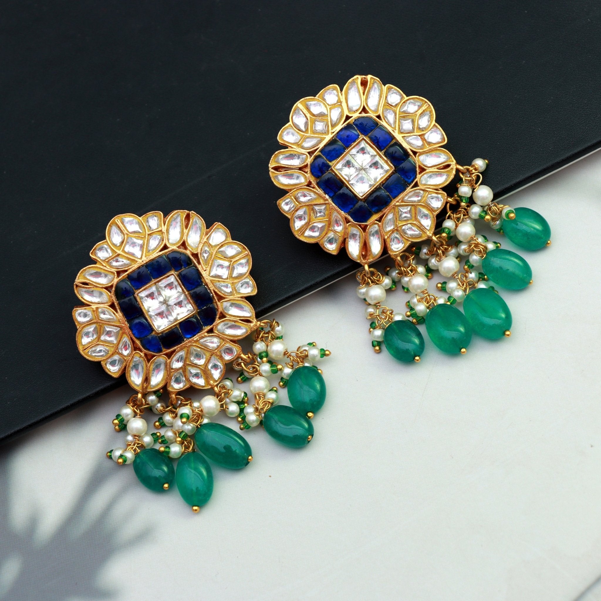 Royal Sapphire Kundan Chandbali Earrings - Dropdeadgorgeous