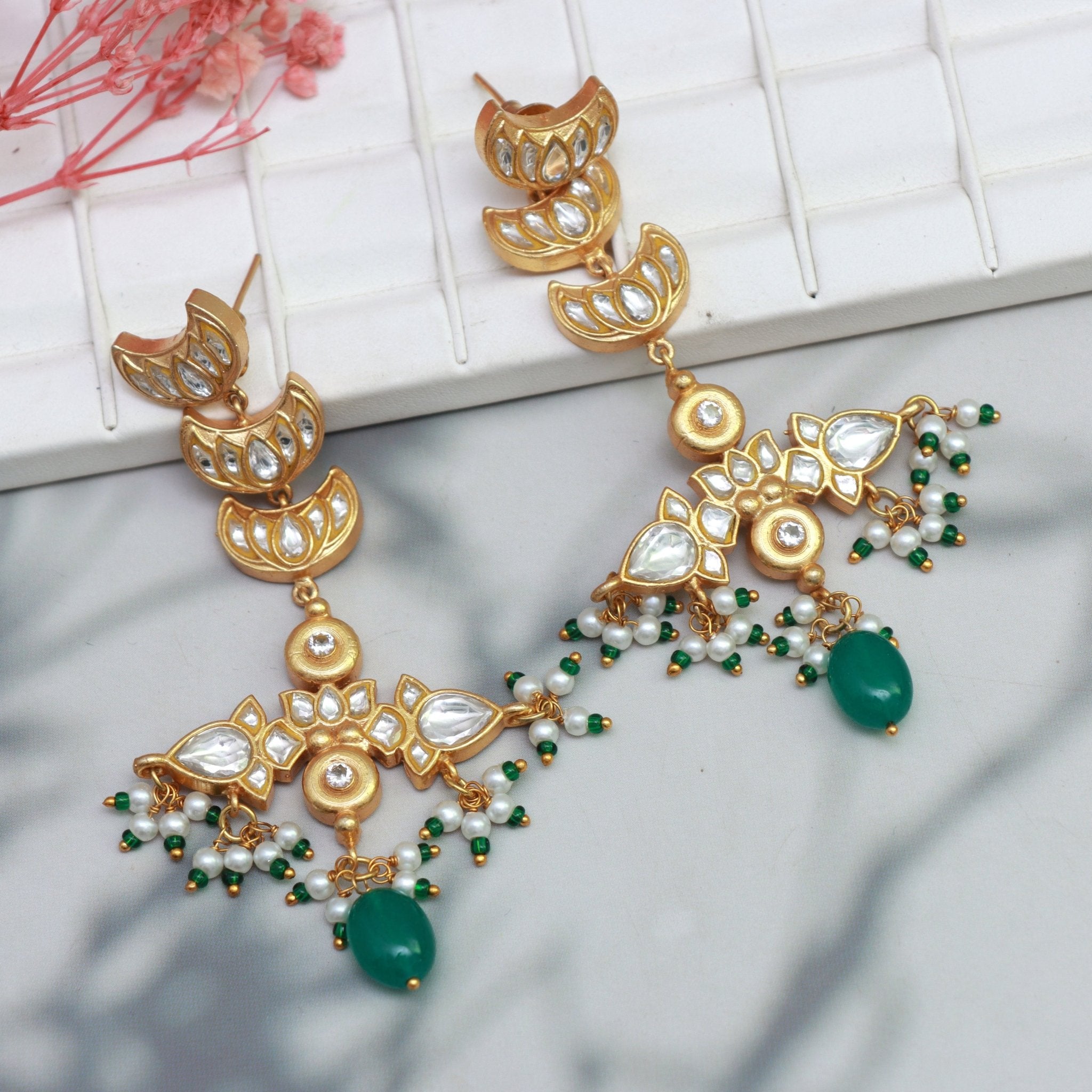 Crescent Bloom Kundan Chandbali Earrings - Dropdeadgorgeous