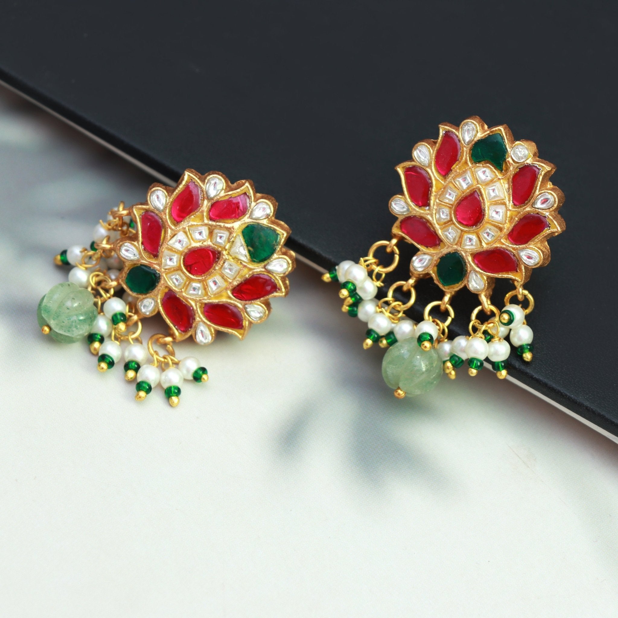Lotus Bloom Kundan Studs - Dropdeadgorgeous