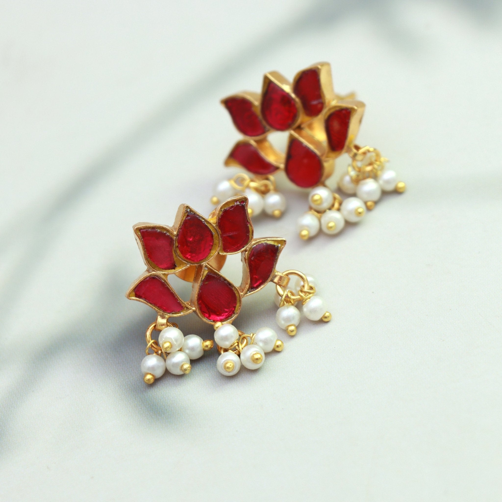 Scarlet Lotus Pearl Studs - Dropdeadgorgeous