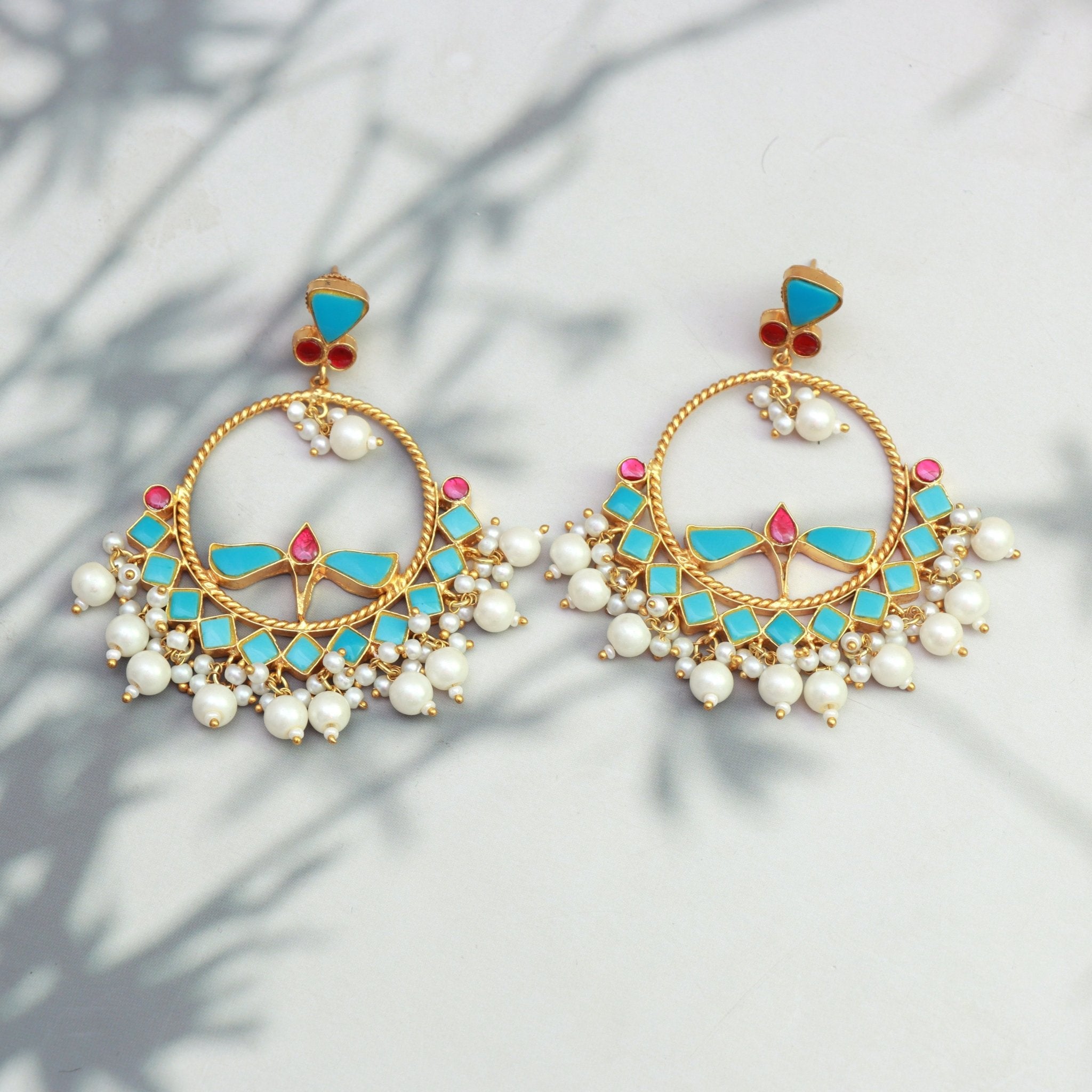 Azure Elegance Kundan Chandbalis - Dropdeadgorgeous