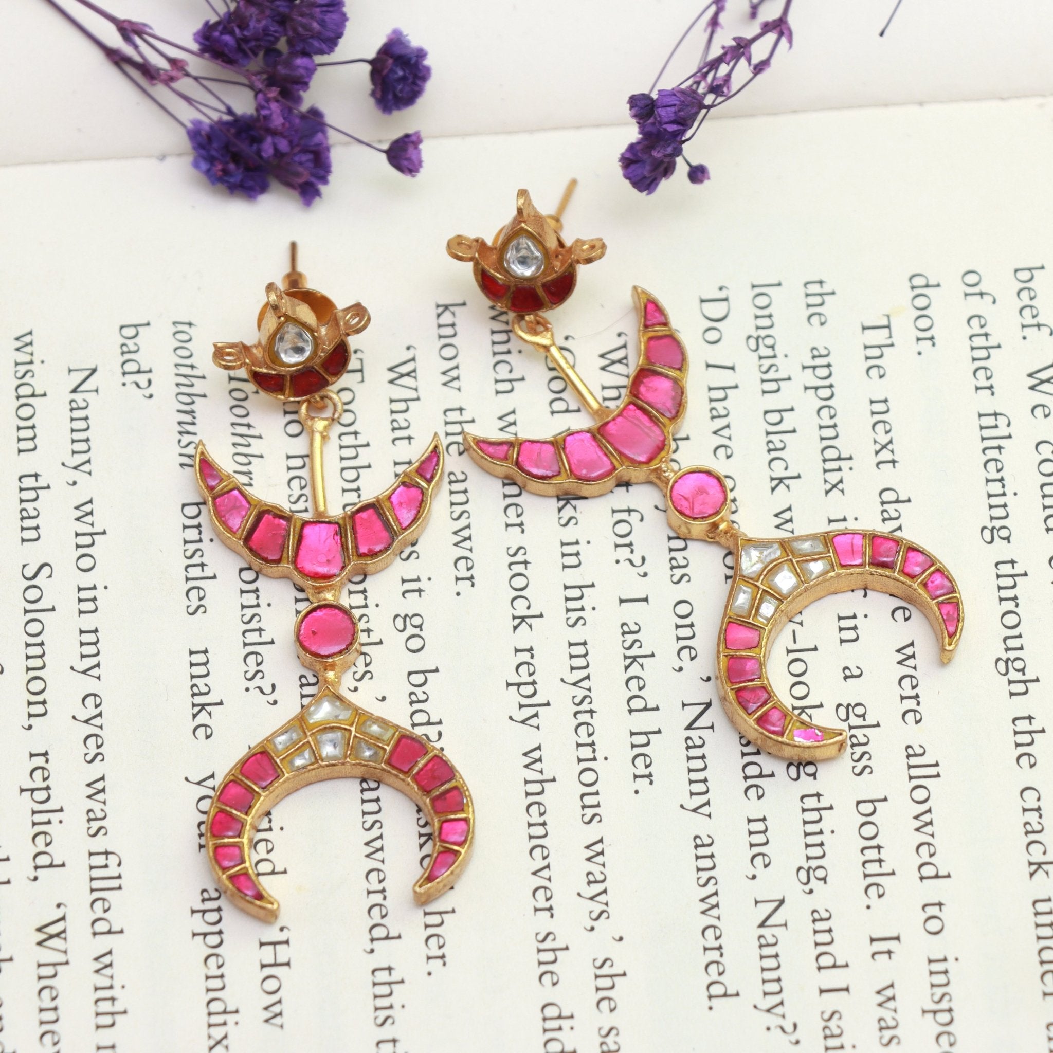 Crescent Moon Meenakari Earrings - Dropdeadgorgeous