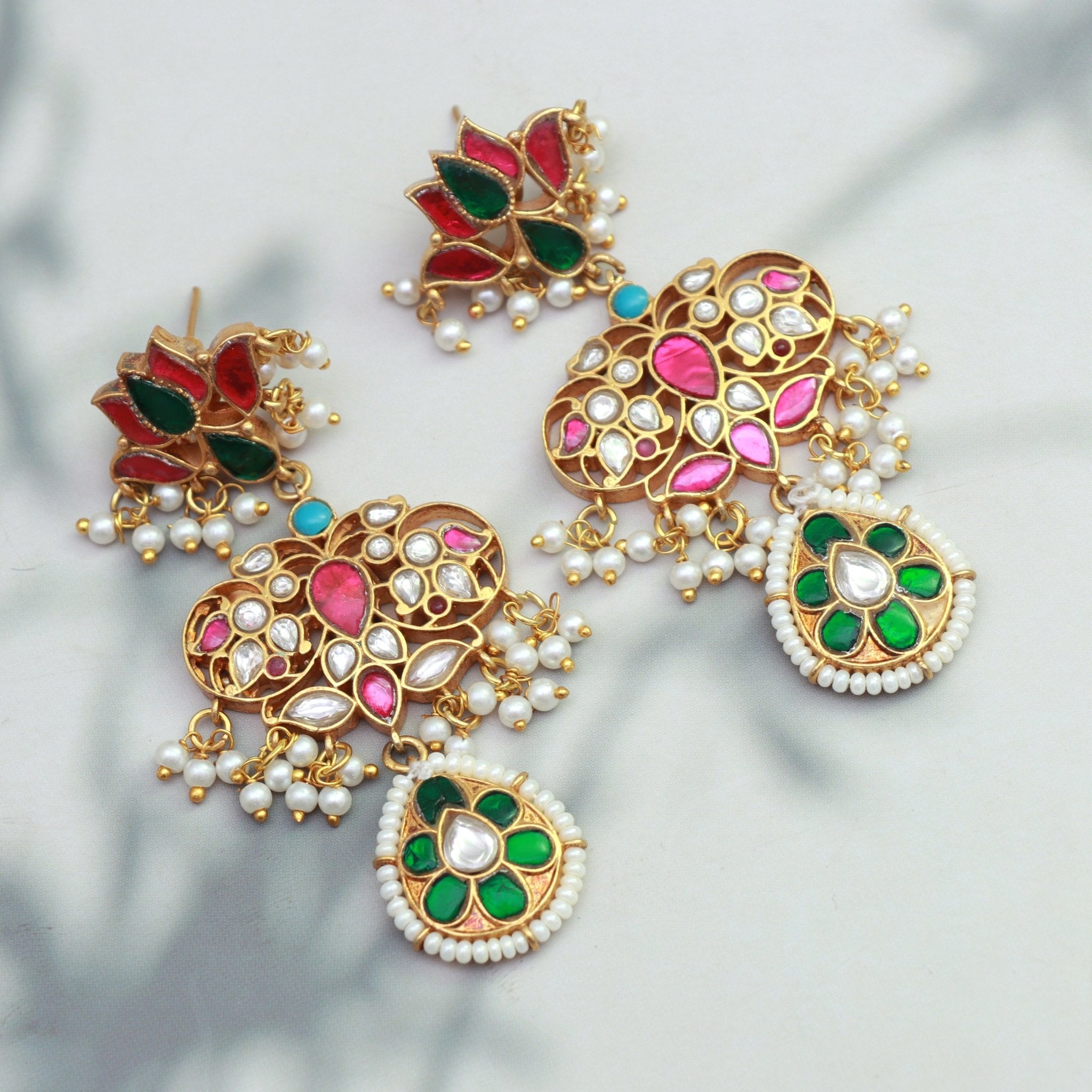Lotus Blossom Kundan Chandbali Earrings - Dropdeadgorgeous