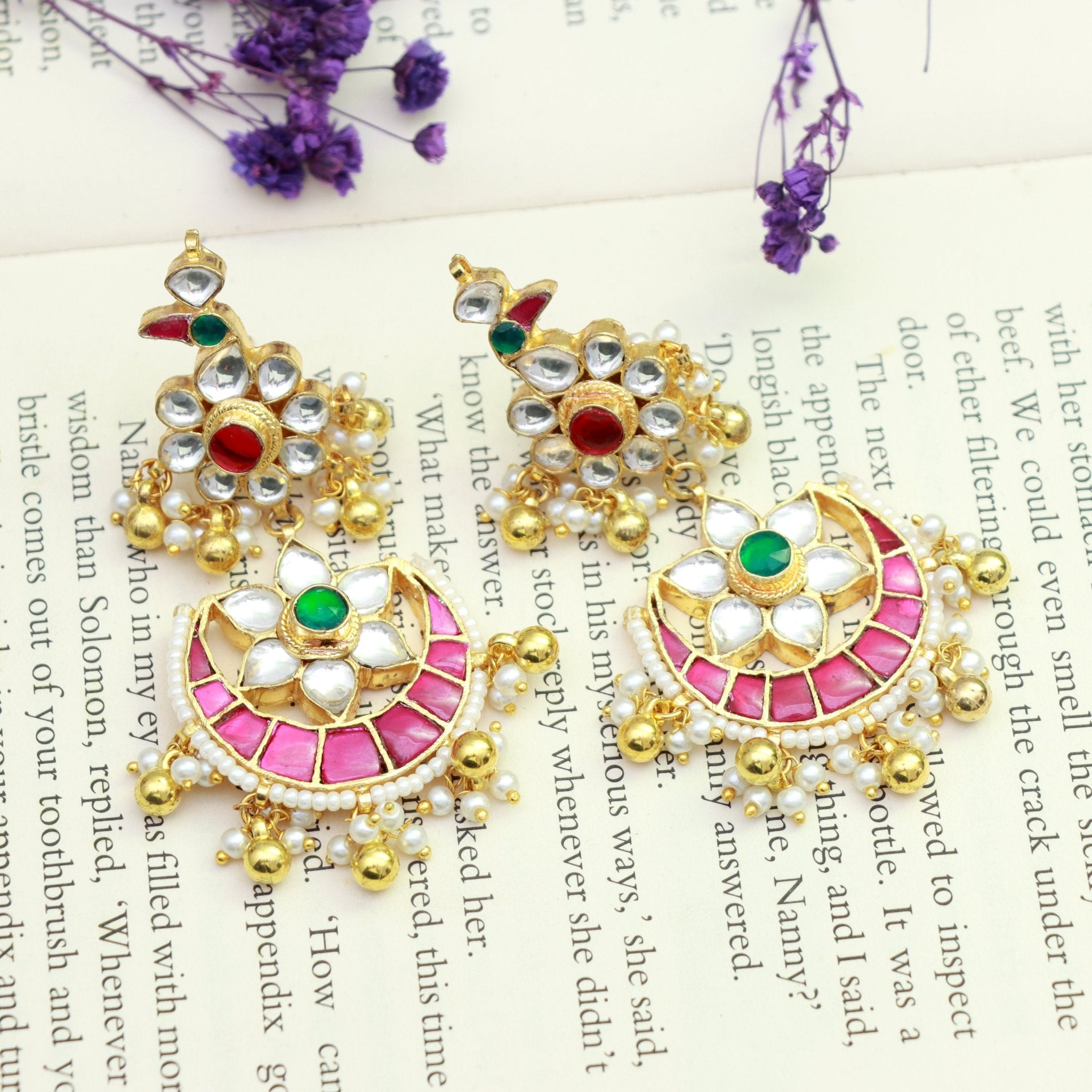 Royal Meenakari Crescent Earrings - Dropdeadgorgeous
