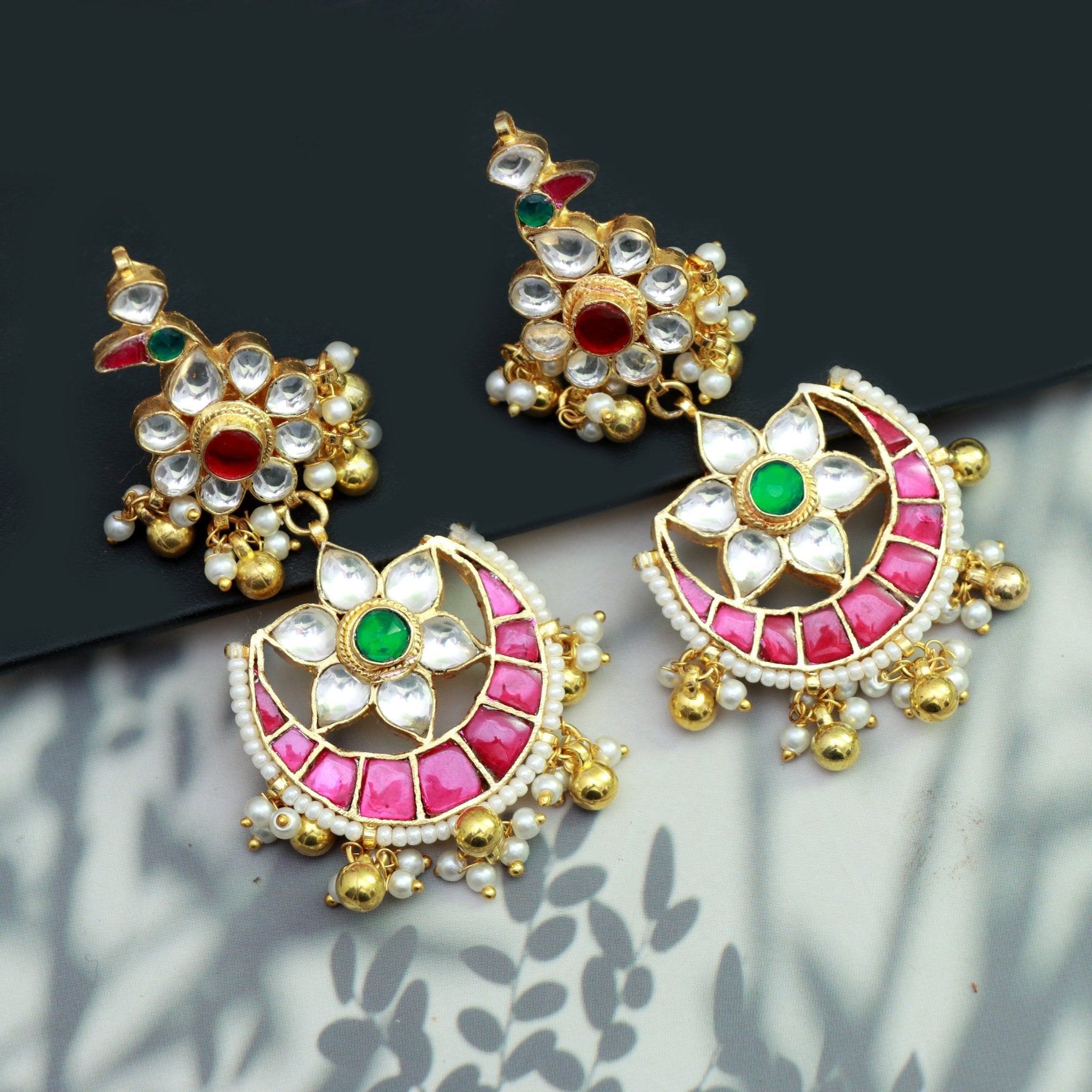 Royal Meenakari Crescent Earrings - Dropdeadgorgeous