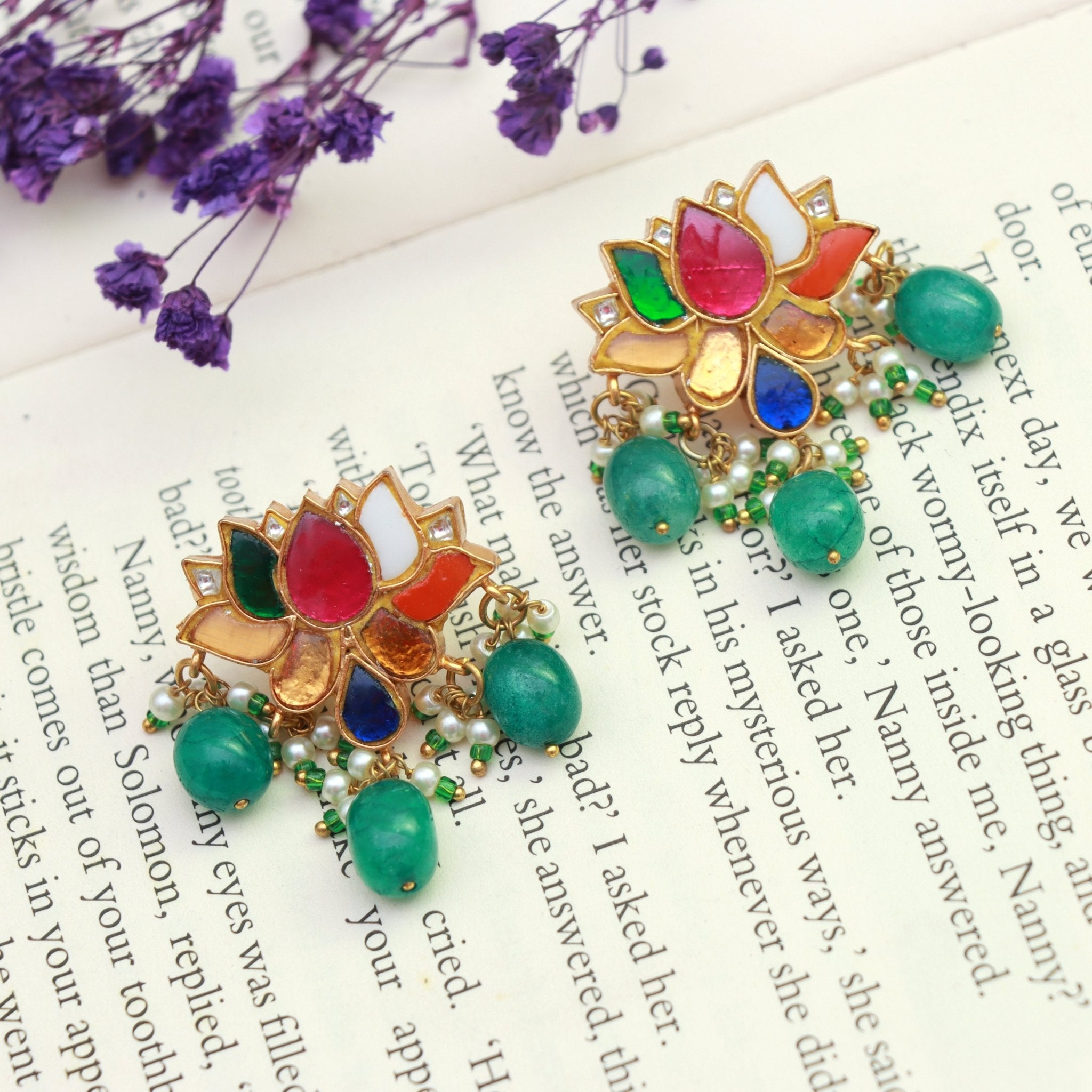Divine Lotus Meenakari Earrings - Dropdeadgorgeous