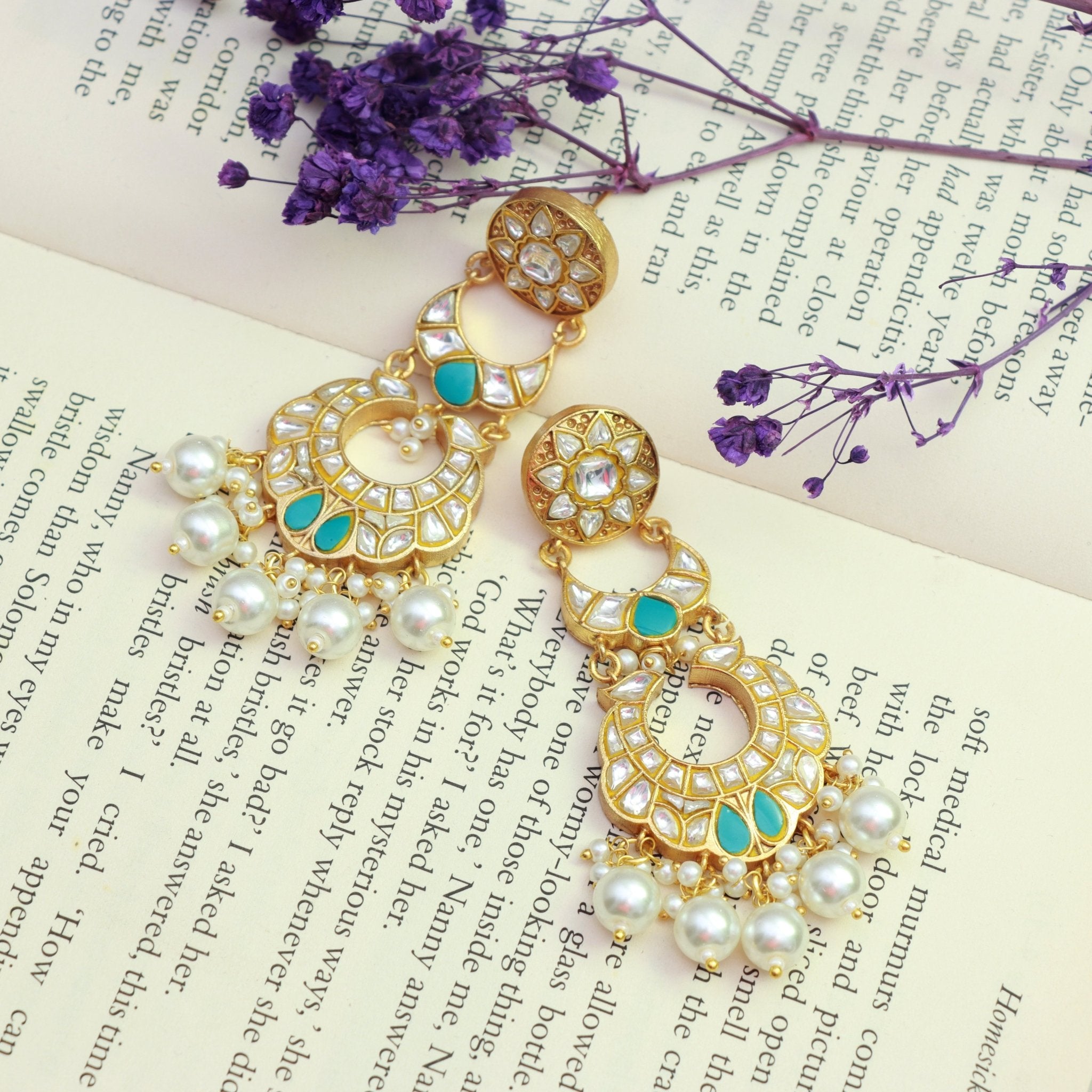 Opulent Kundan Pearl Chandbalis - Dropdeadgorgeous