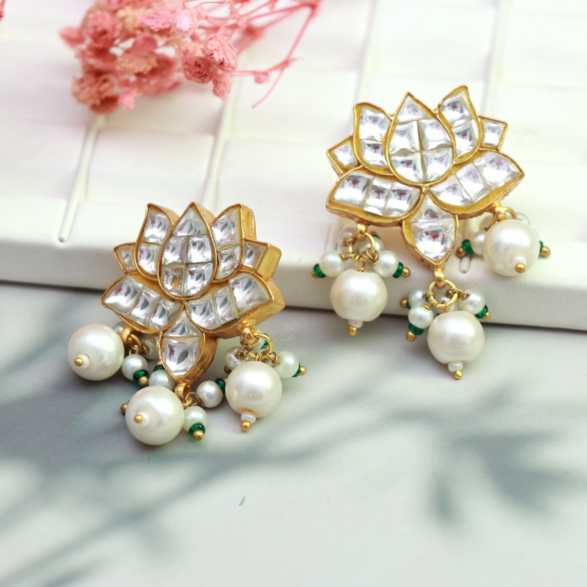 Divine Lotus Kundan Studs - Dropdeadgorgeous
